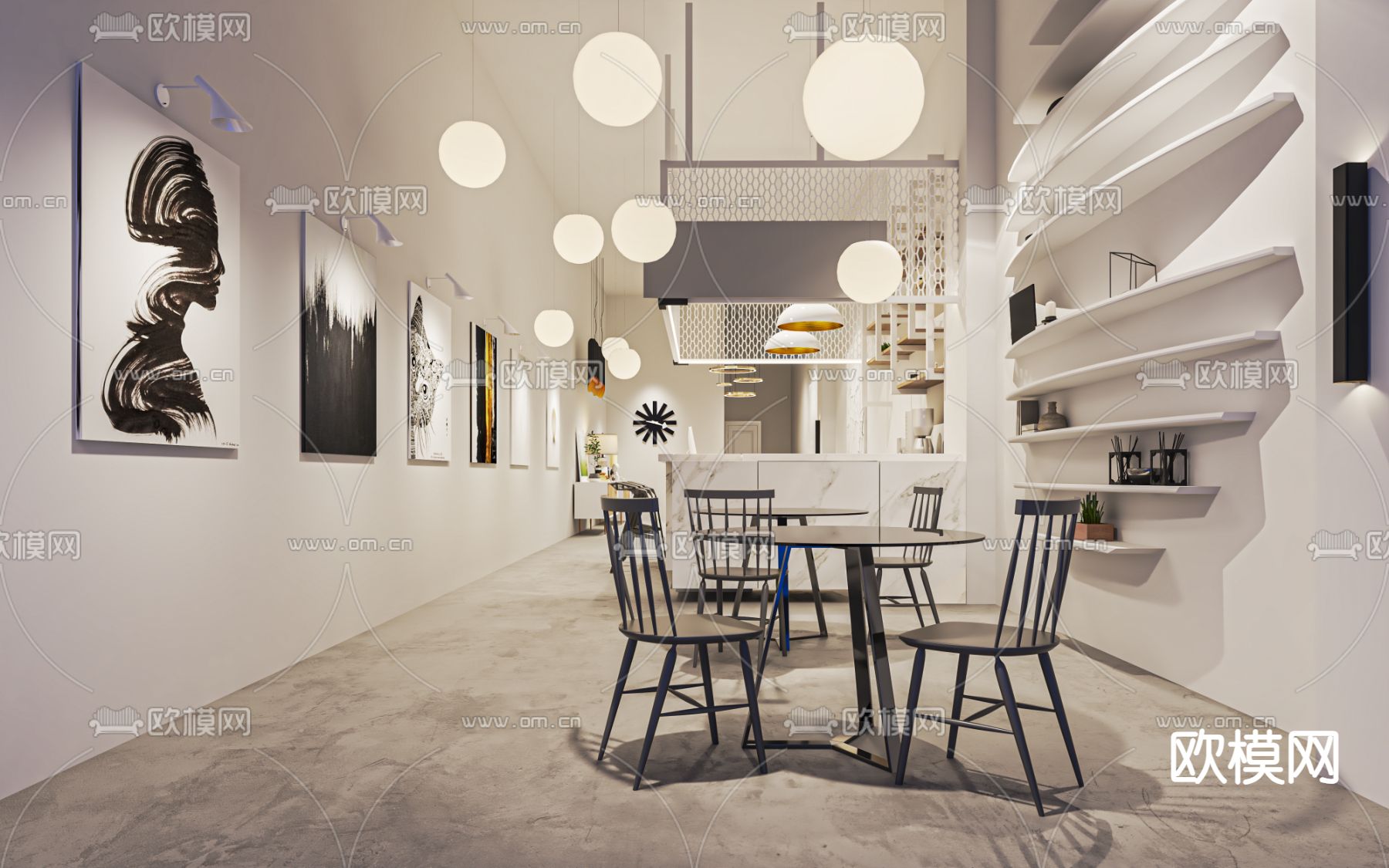 现代奶茶店su模型下载（渲染图1）