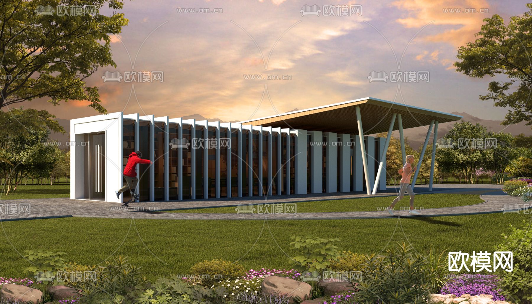 现代图书馆su模型下载（渲染图2）