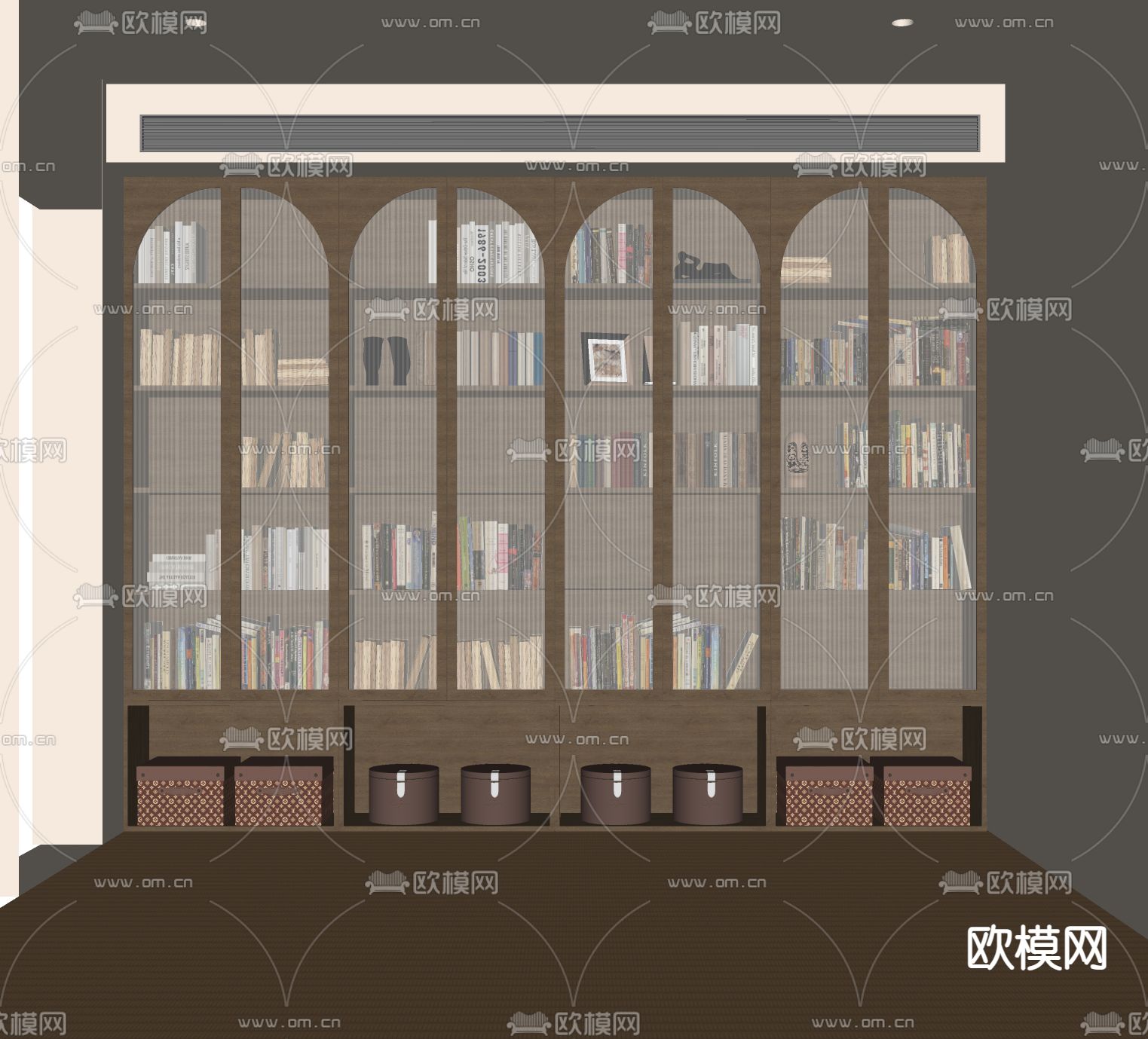 中古书柜su模型下载（渲染图2）