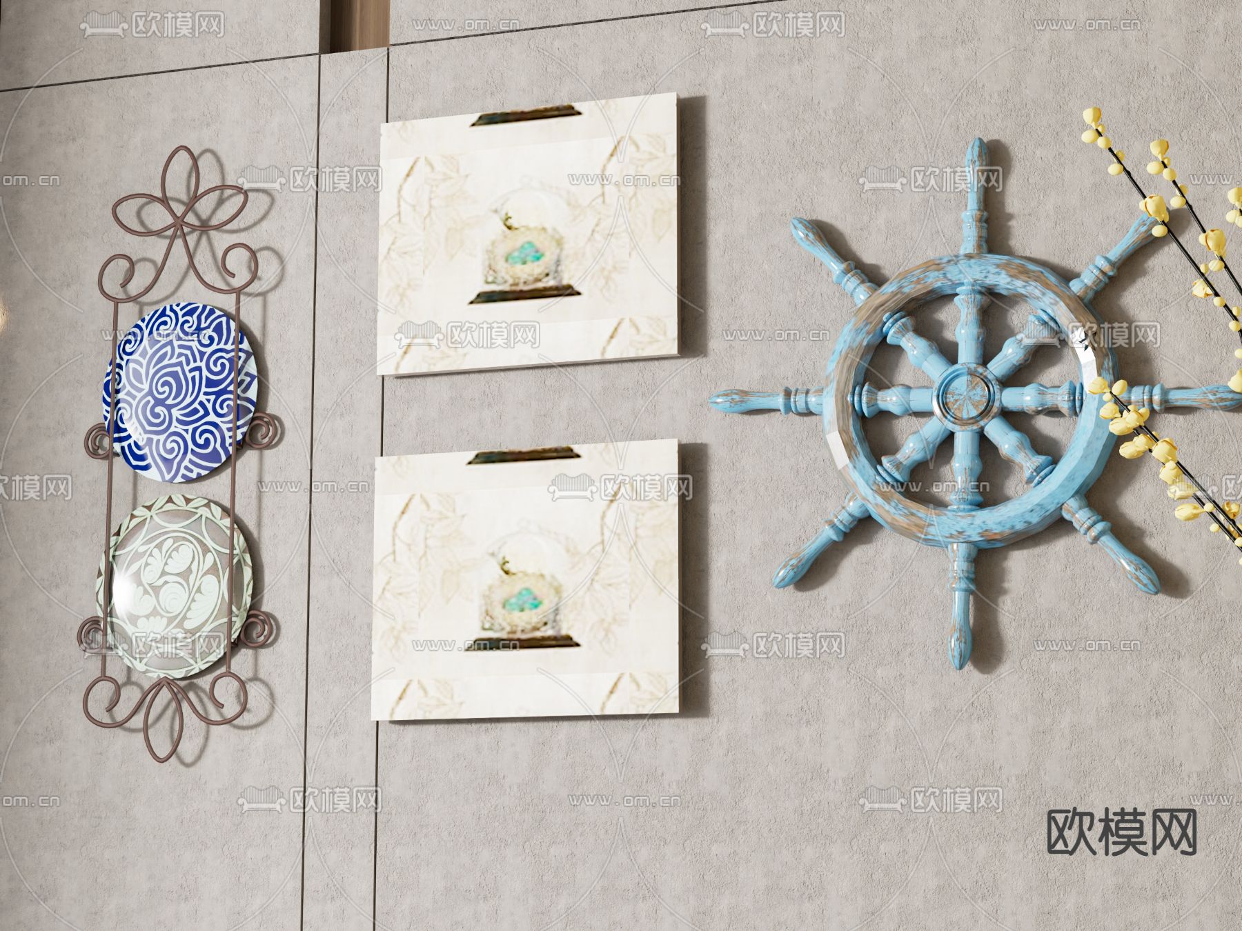 地中海墙饰 装饰挂件su模型下载（渲染图1）