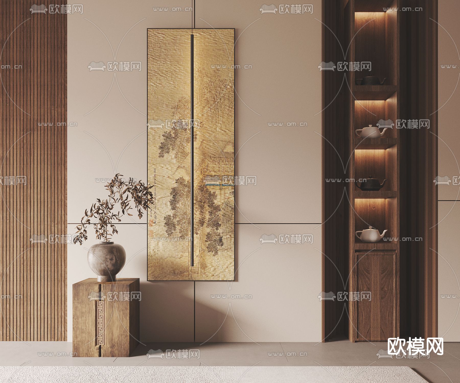 新中式装饰画 国画 壁画灯3d模型下载