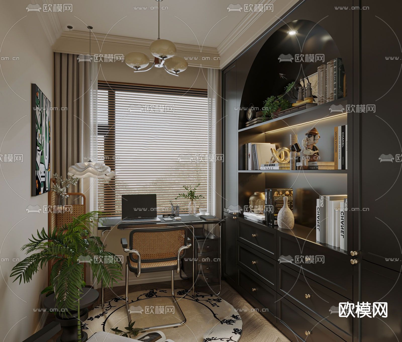 法式书房su模型下载（渲染图1）