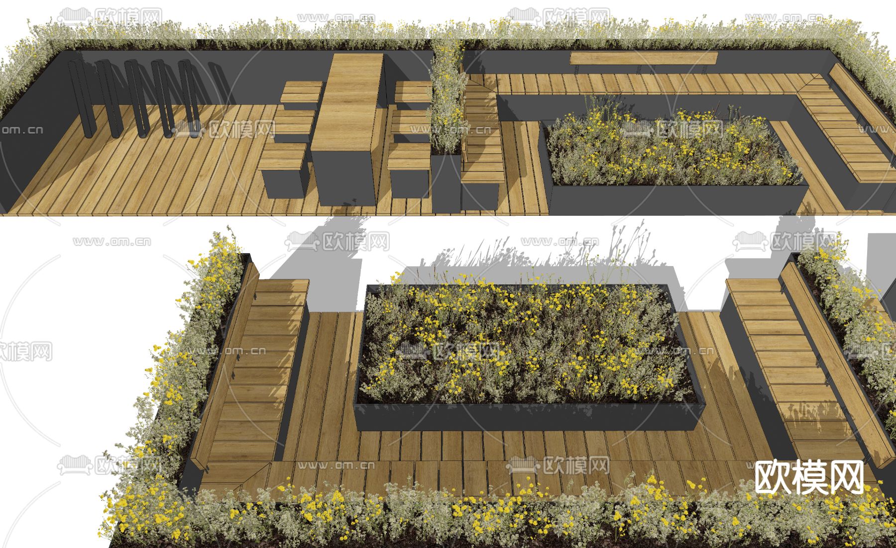 户外花坛 景观座椅su模型下载（渲染图3）
