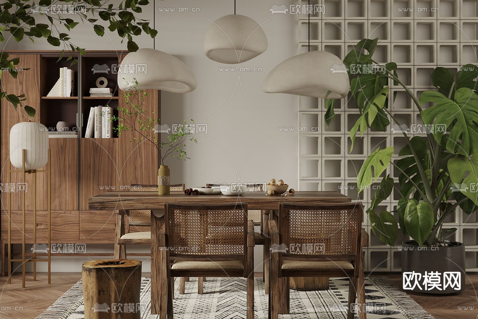 侘寂餐桌椅su模型下载（渲染图1）