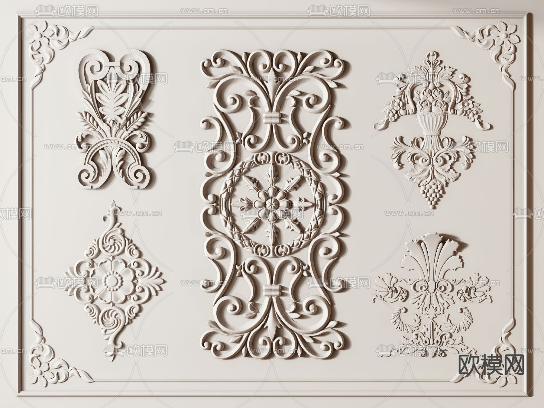 法式雕花 雕刻 石膏线 角花3d模型下载