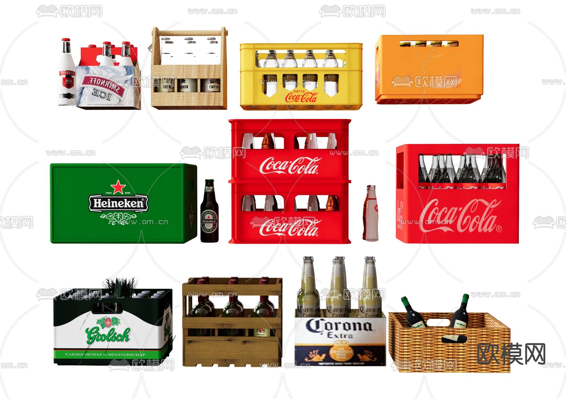 酒具 酒瓶酒水 转运框su模型下载（渲染图1）