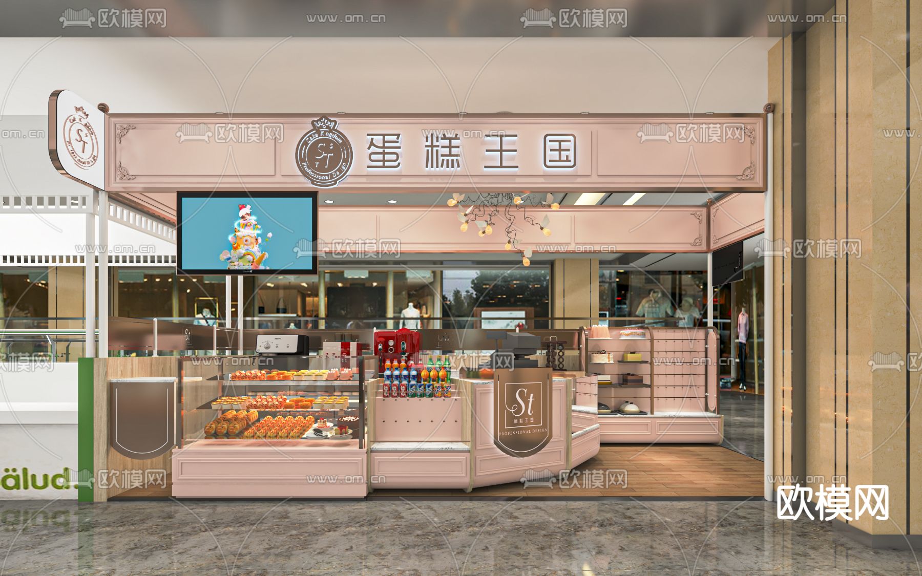 简欧蛋糕店 面包店su模型下载（渲染图1）