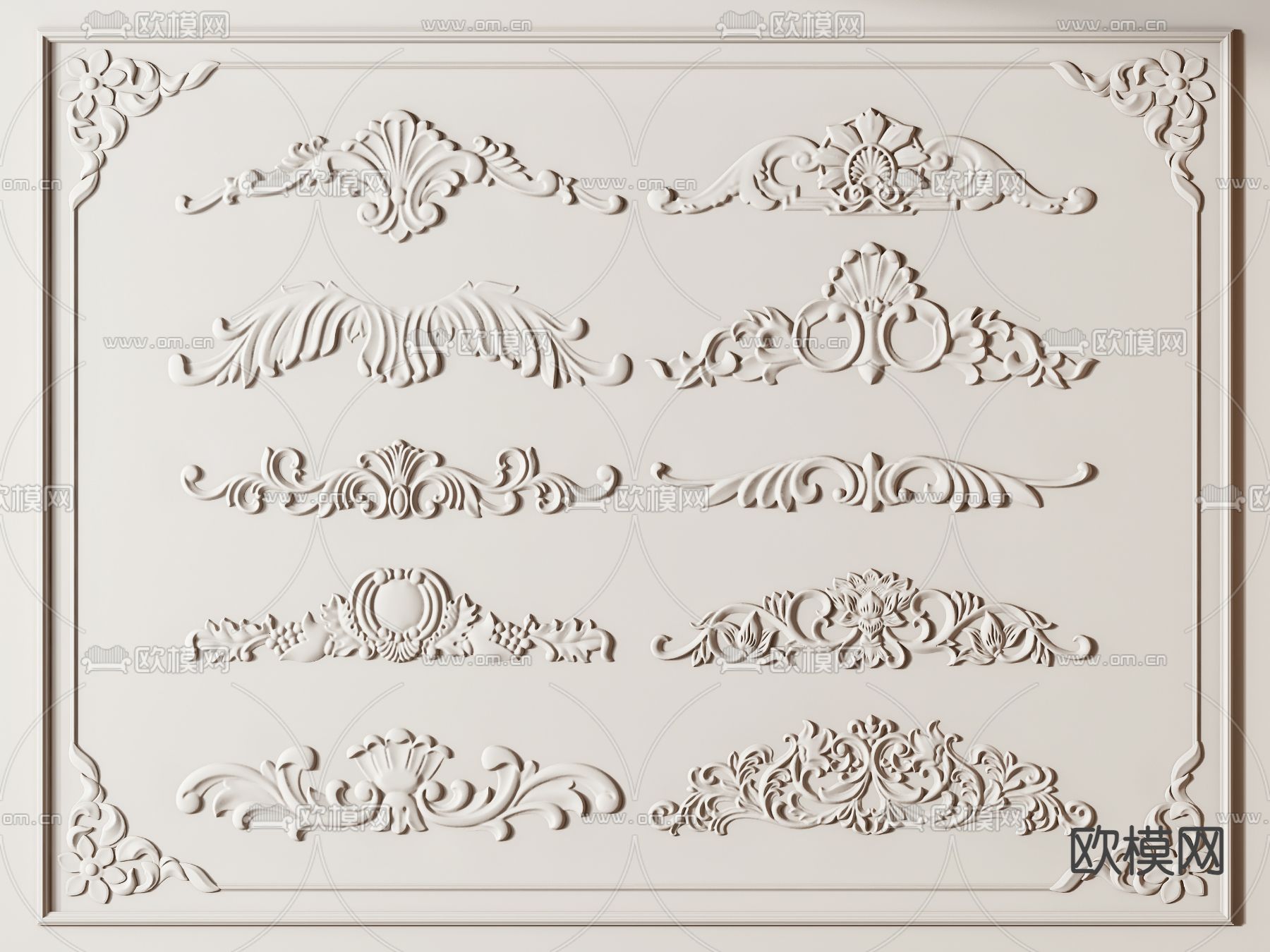 法式雕花 雕刻 石膏线 角花3d模型下载