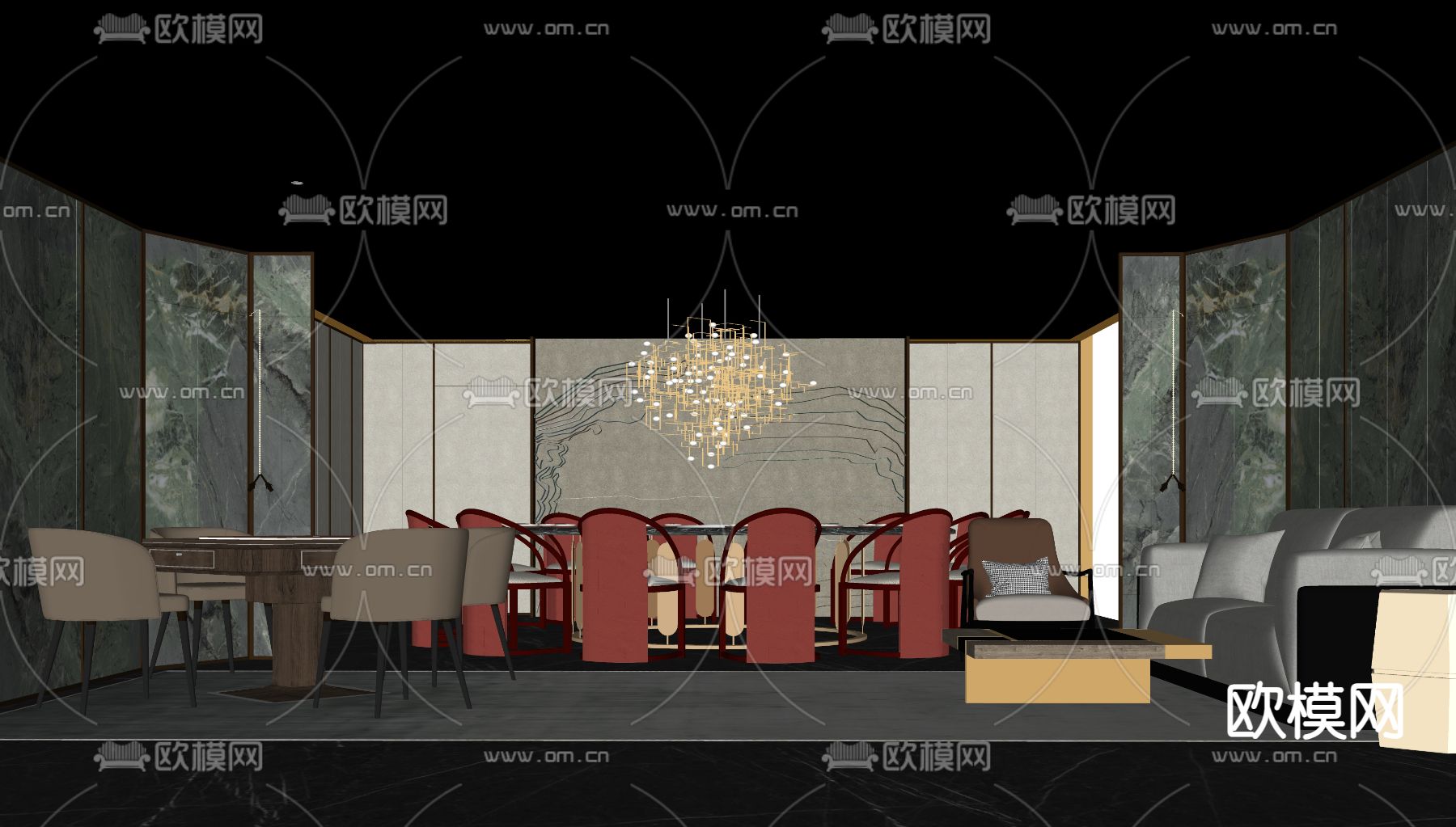 中餐厅包房su模型下载（渲染图2）