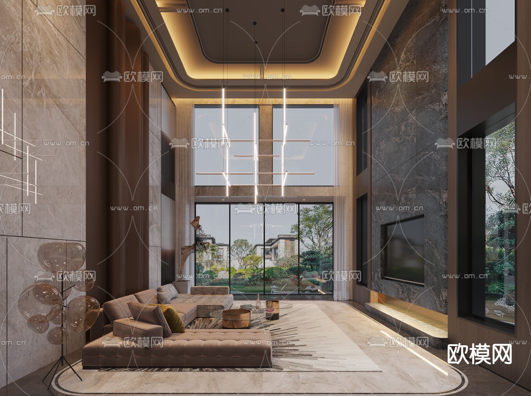 别墅客厅 别墅中空3d模型下载（渲染图7）