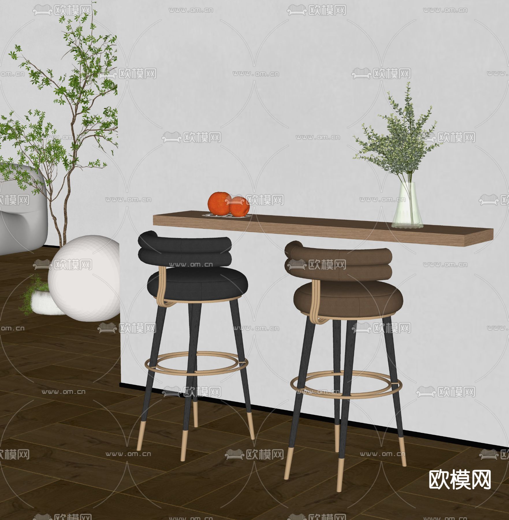 现代吧椅su模型下载（渲染图2）