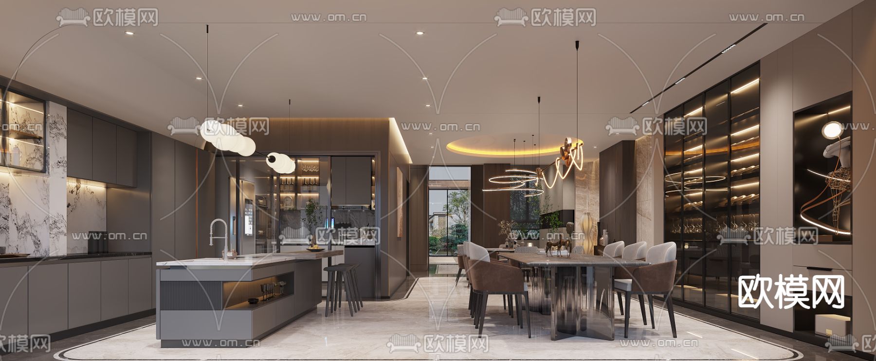 别墅客厅 别墅中空3d模型下载（渲染图6）