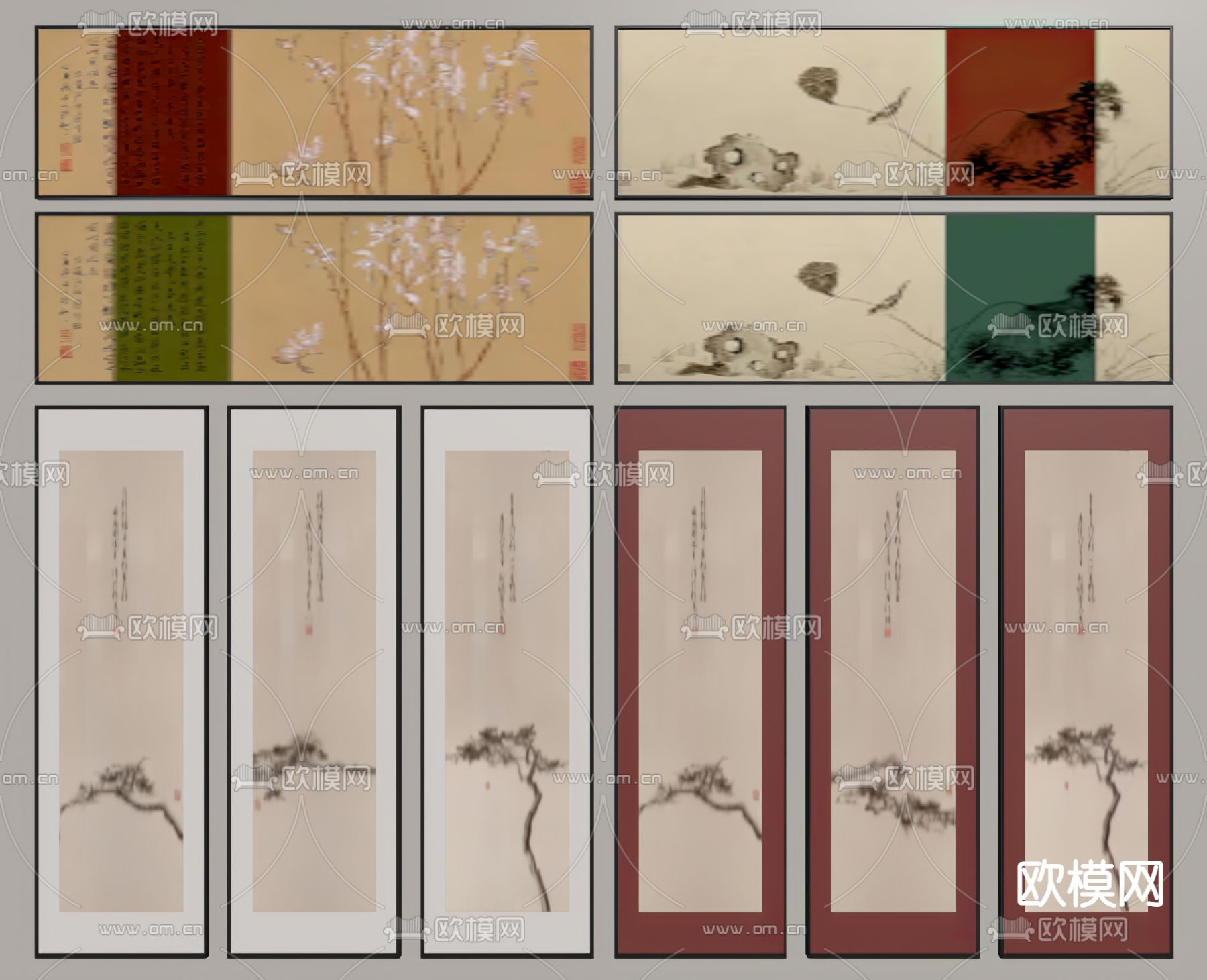 新中式装饰画 挂画su模型下载（渲染图3）