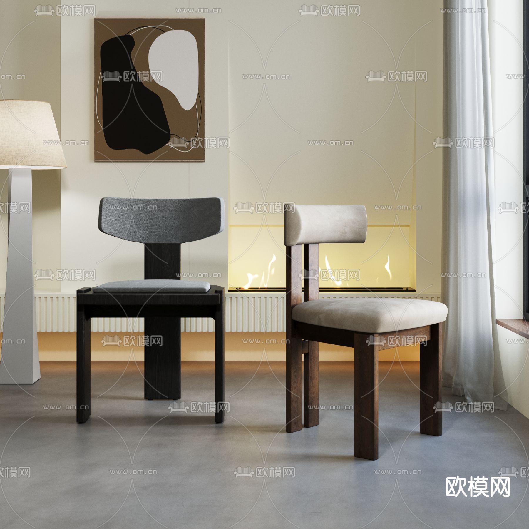 中古风餐椅su模型下载（渲染图1）