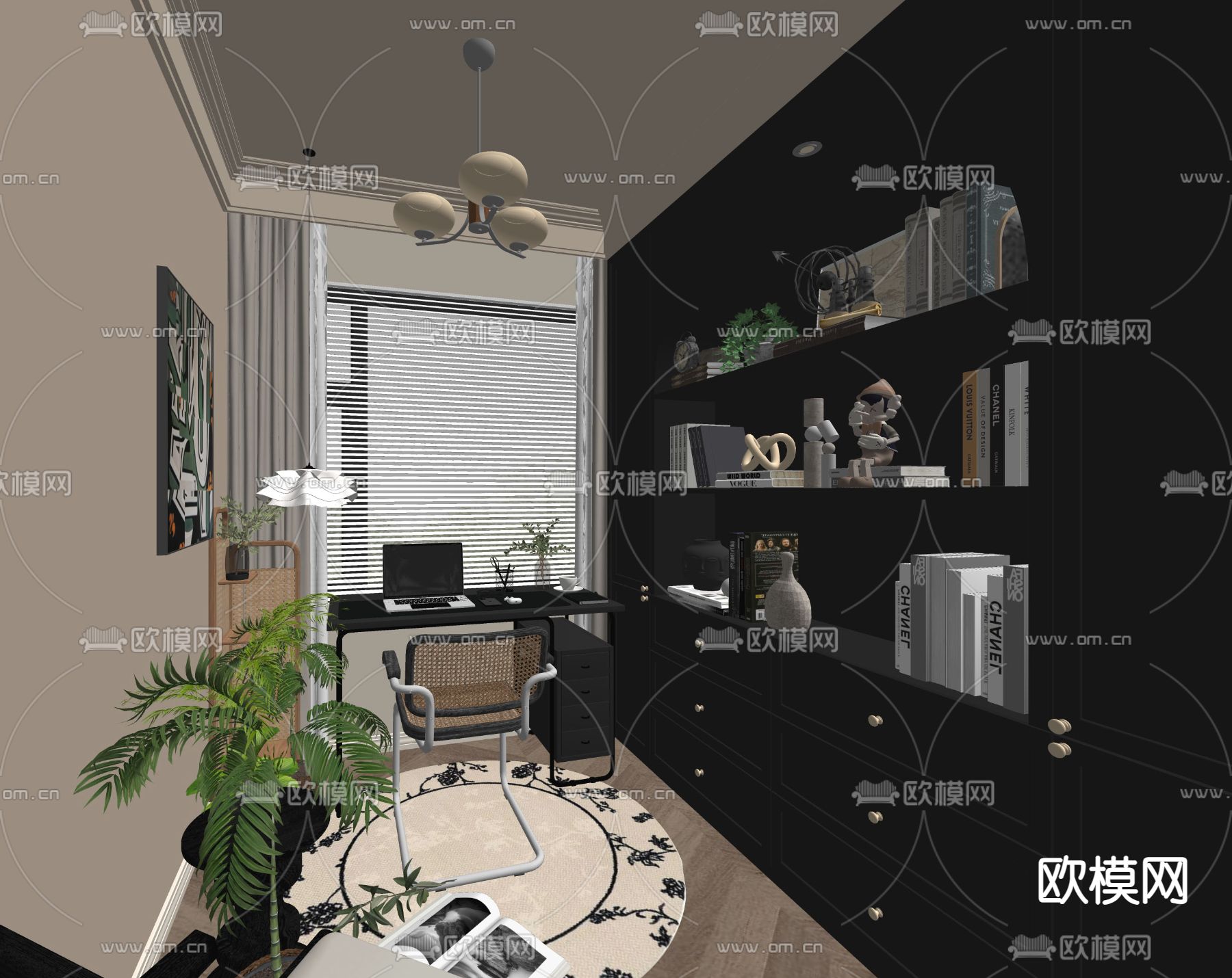 法式书房su模型下载（渲染图2）