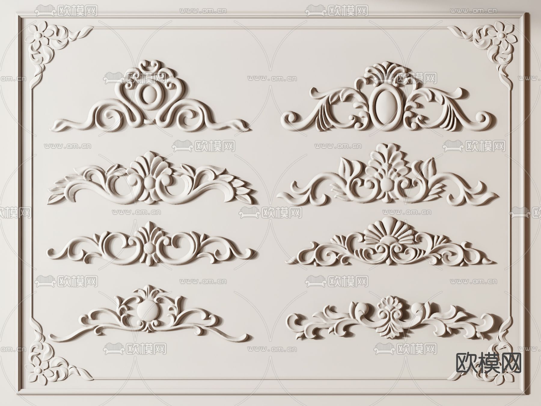 法式雕花 石膏线 角线3d模型下载