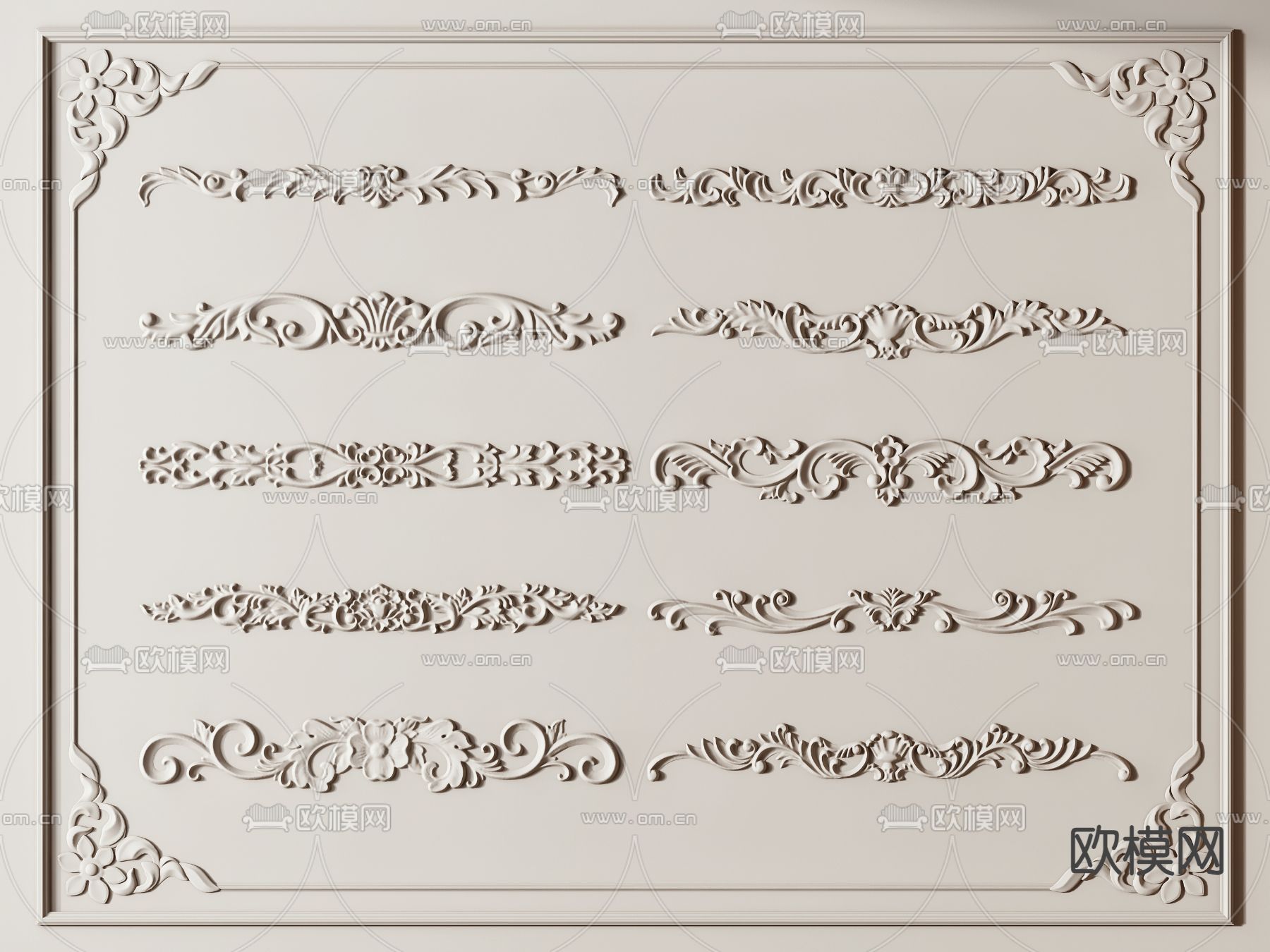 法式雕花 石膏线 角线3d模型下载