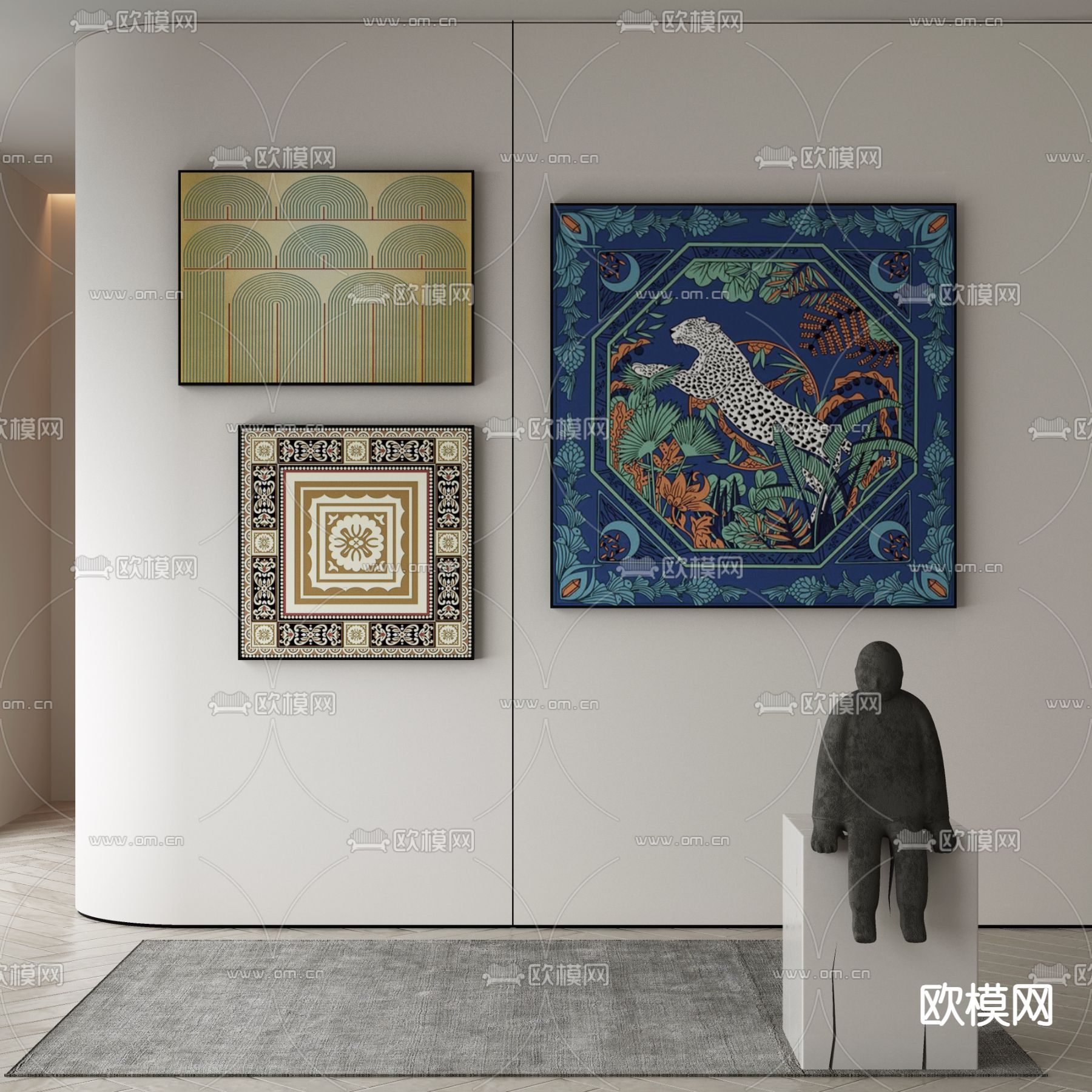 东南亚组合画 抽象画 装饰画3d模型下载