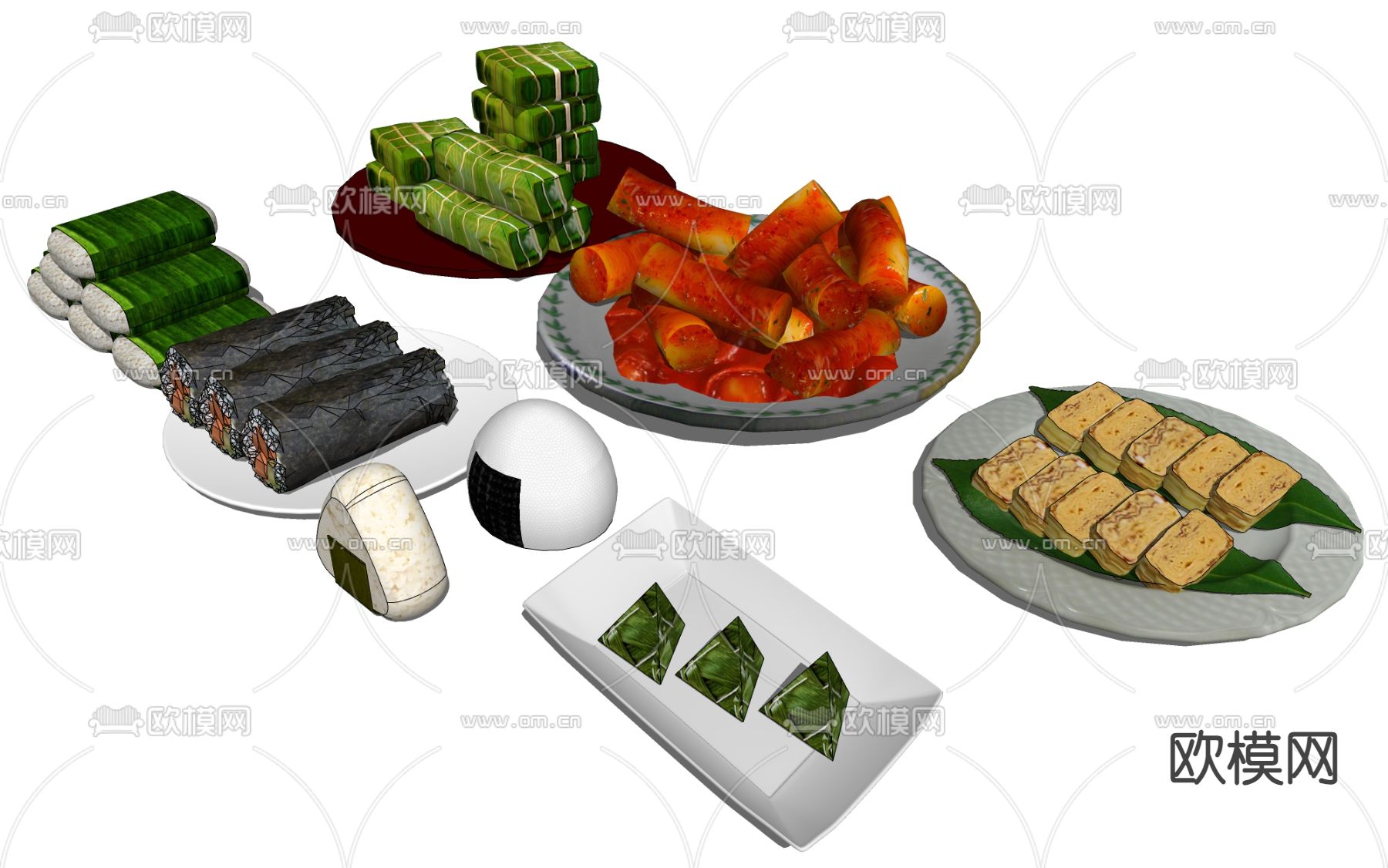 饭团 年糕 粽子su模型下载（渲染图2）