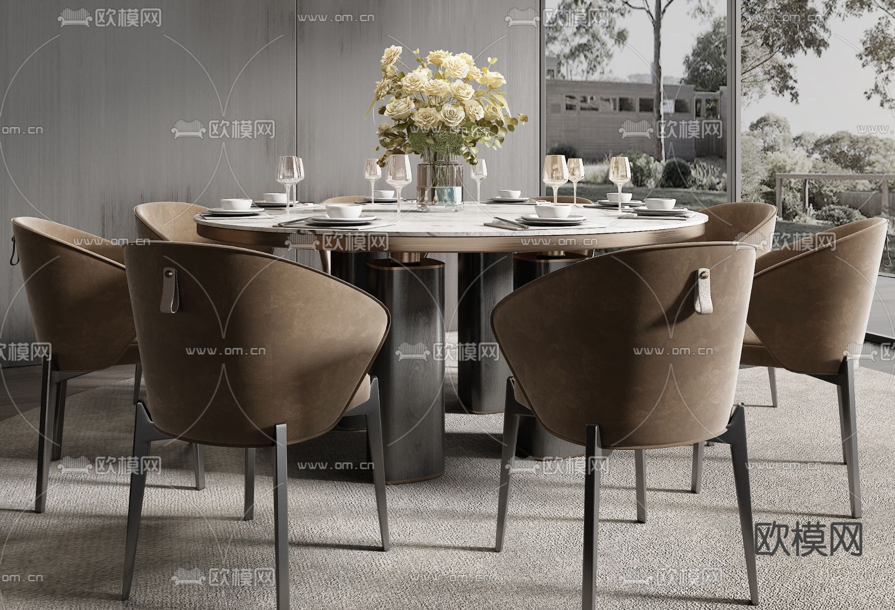Minotti 米洛提 餐桌椅su模型下载（渲染图3）