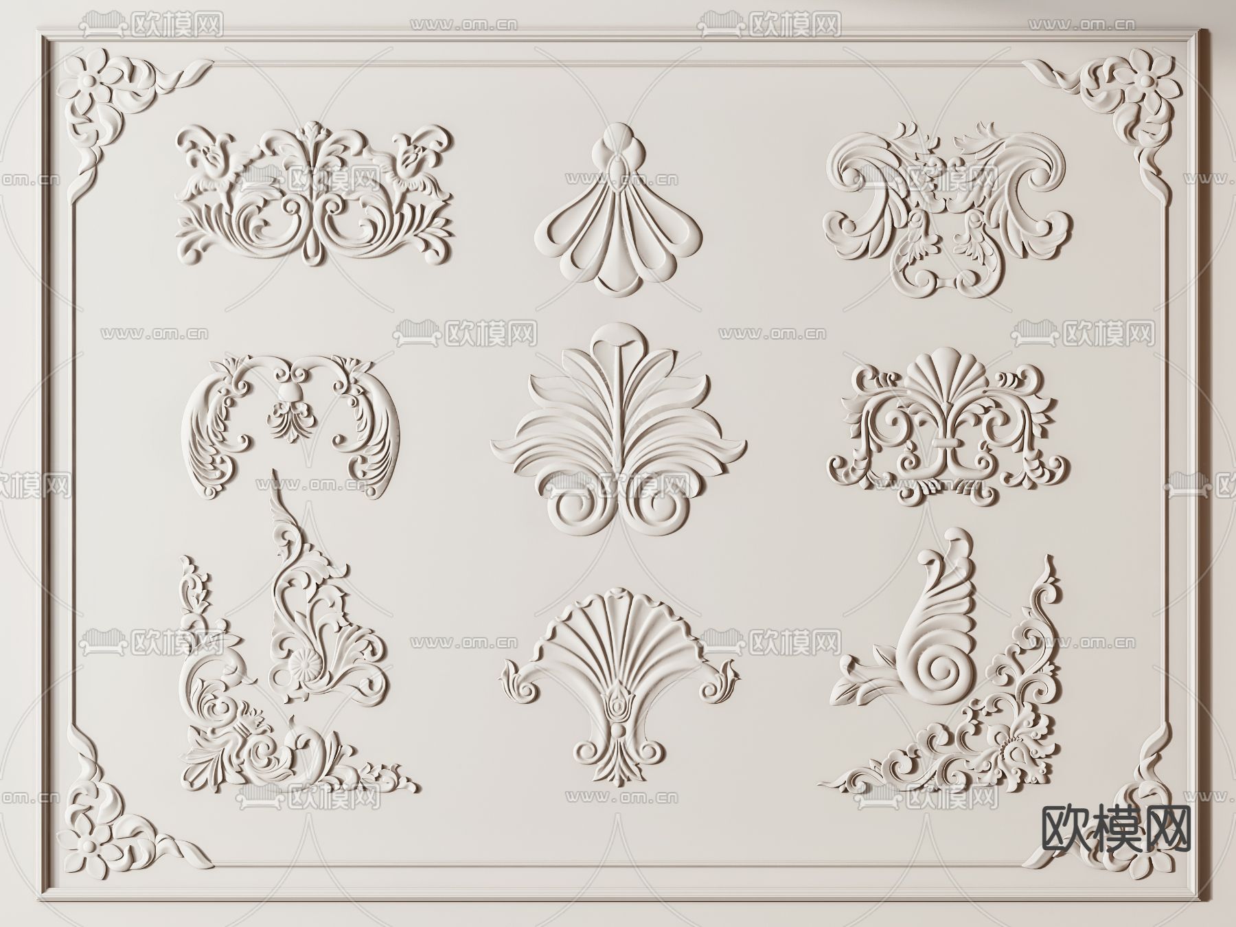 法式雕花 浮雕 石膏线3d模型下载