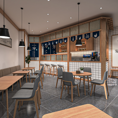  北欧甜品店 奶茶店su模型 