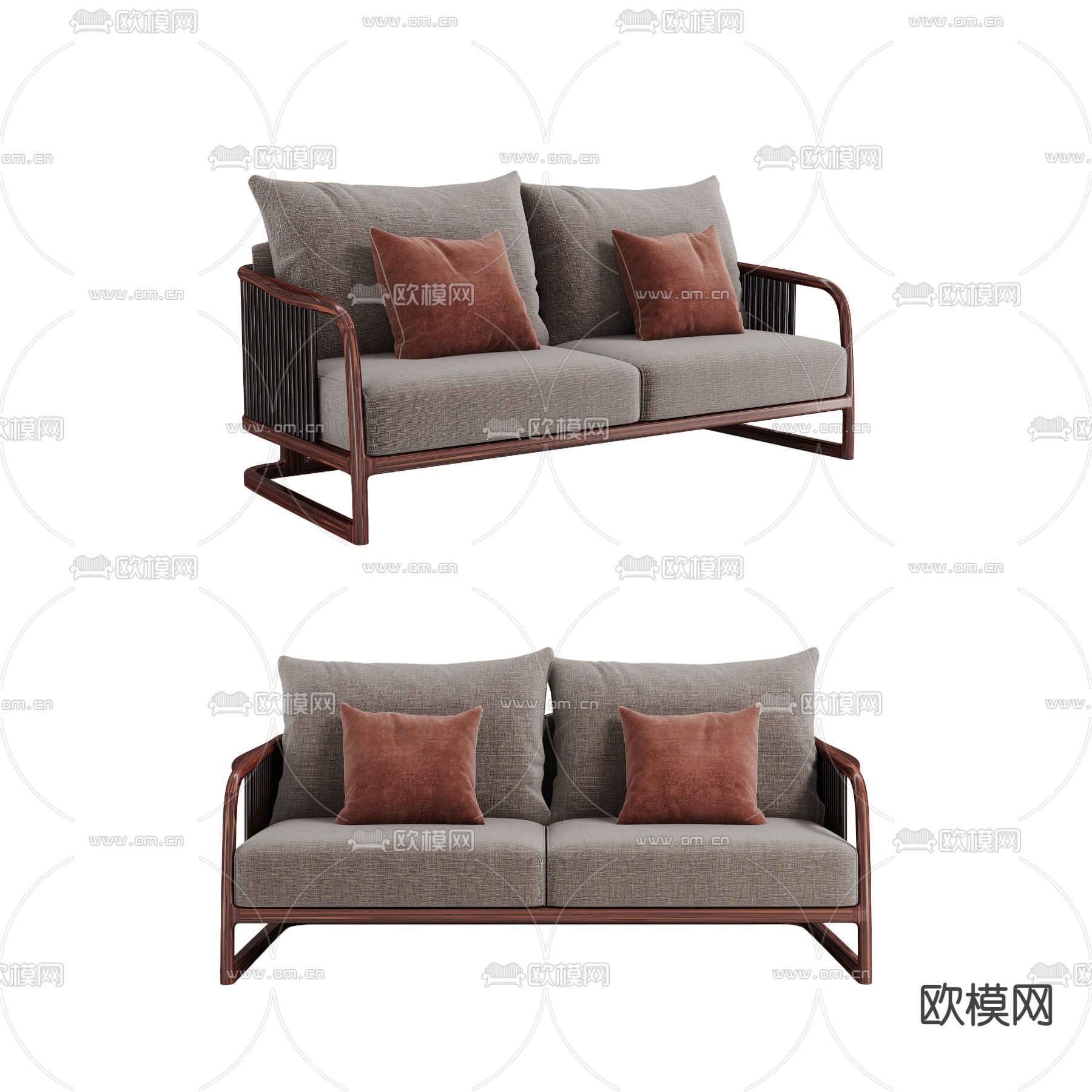 新中式沙发 双人沙发3d模型下载_ID14301492_3dmax免费模型-欧模网