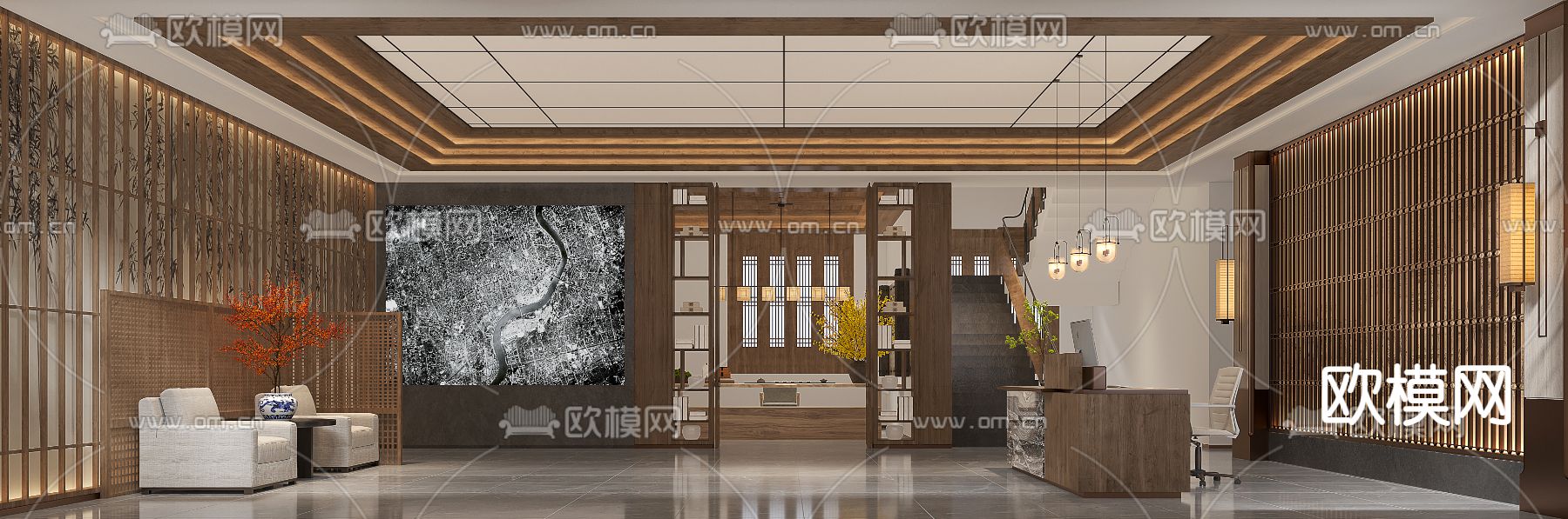 中式会所会客室3d模型下载（渲染图2）