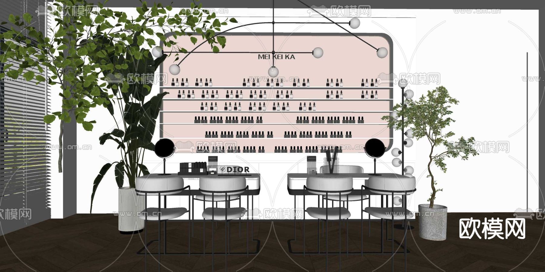北欧化妆品店 化妆品展示柜su模型下载（渲染图2）