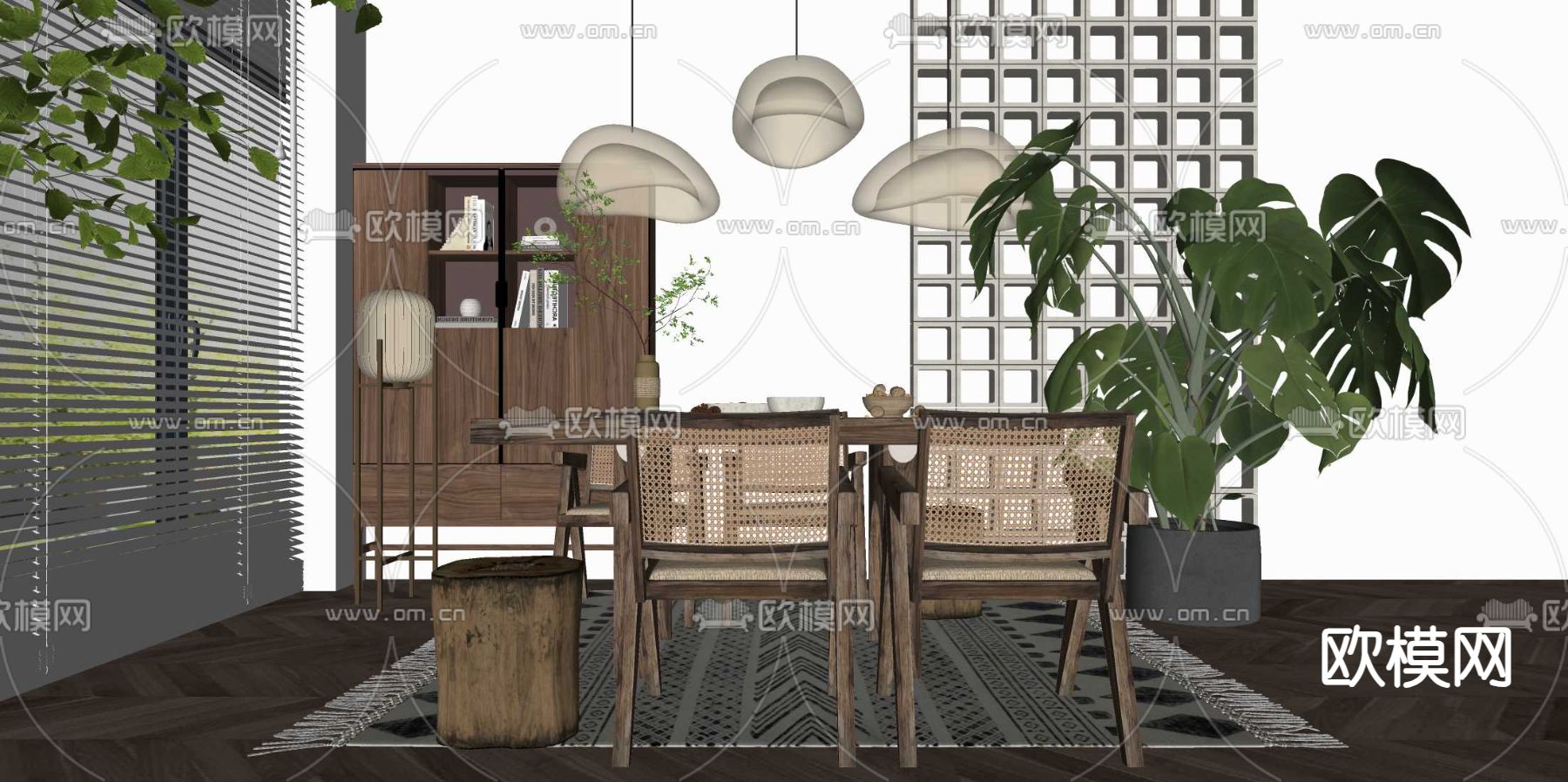 侘寂餐桌椅su模型下载（渲染图2）