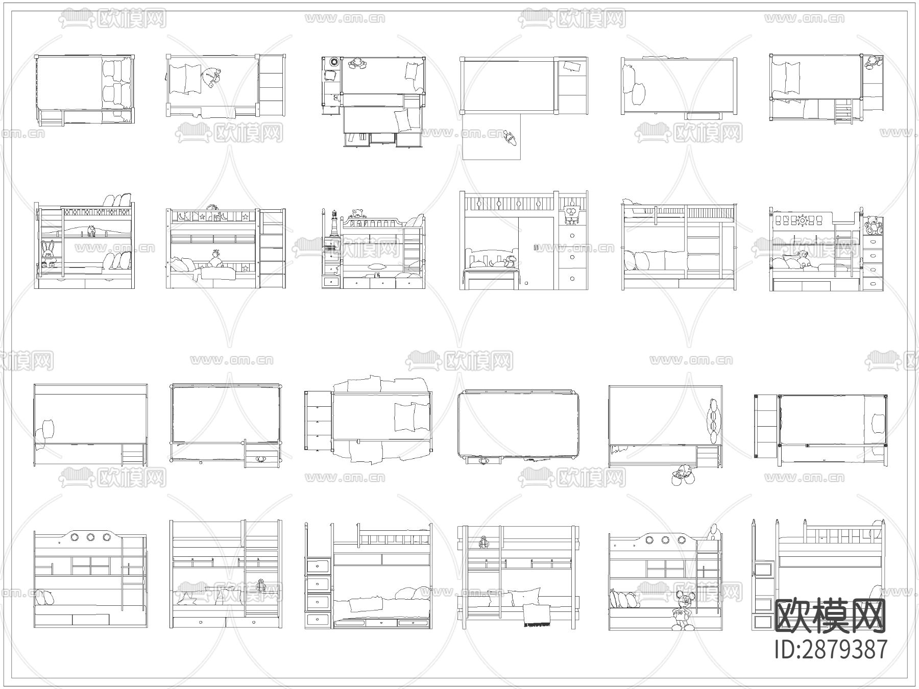 儿童床上下床家具CAD施工图下载