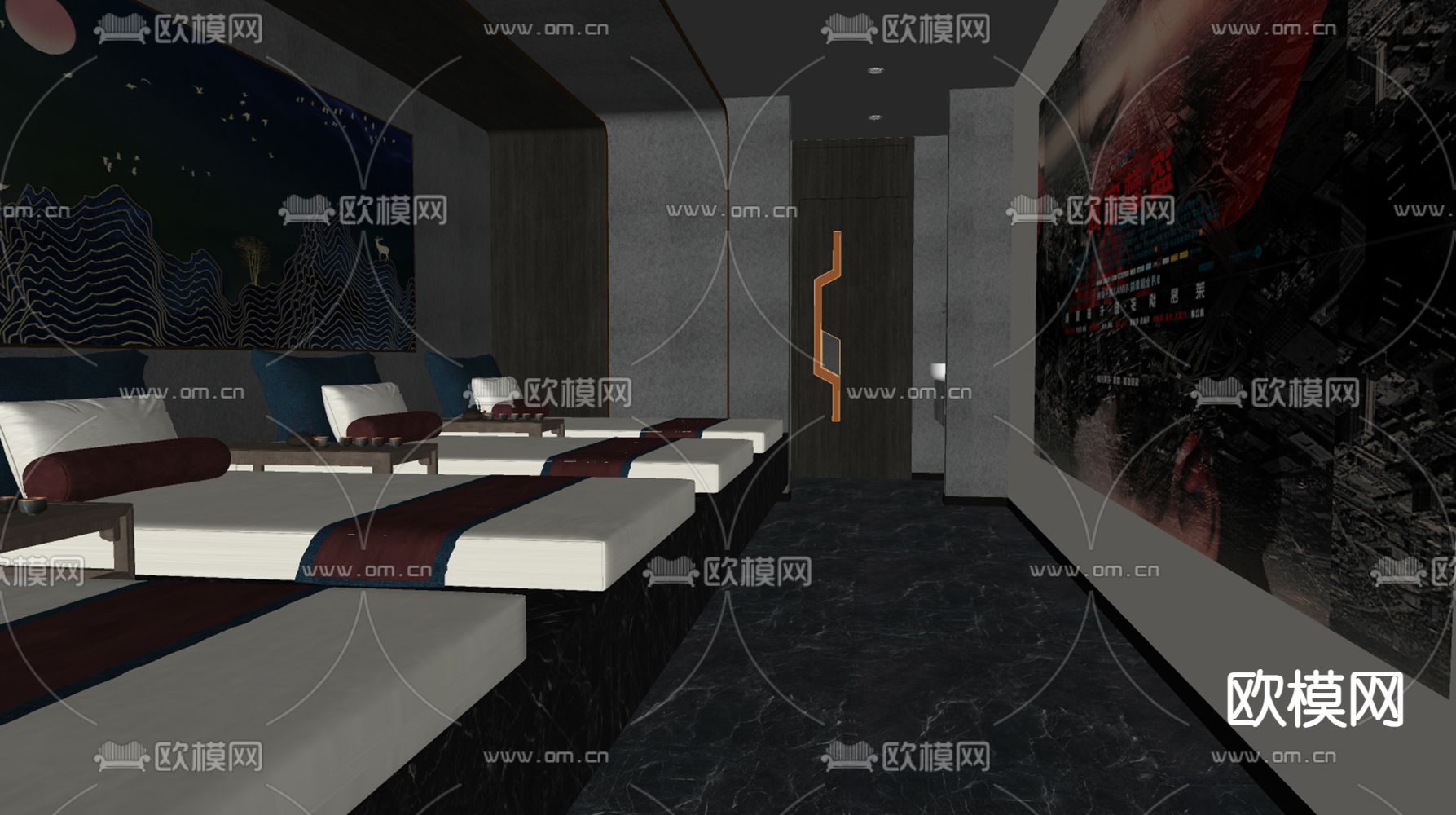 现代足浴包厢su模型下载（渲染图2）