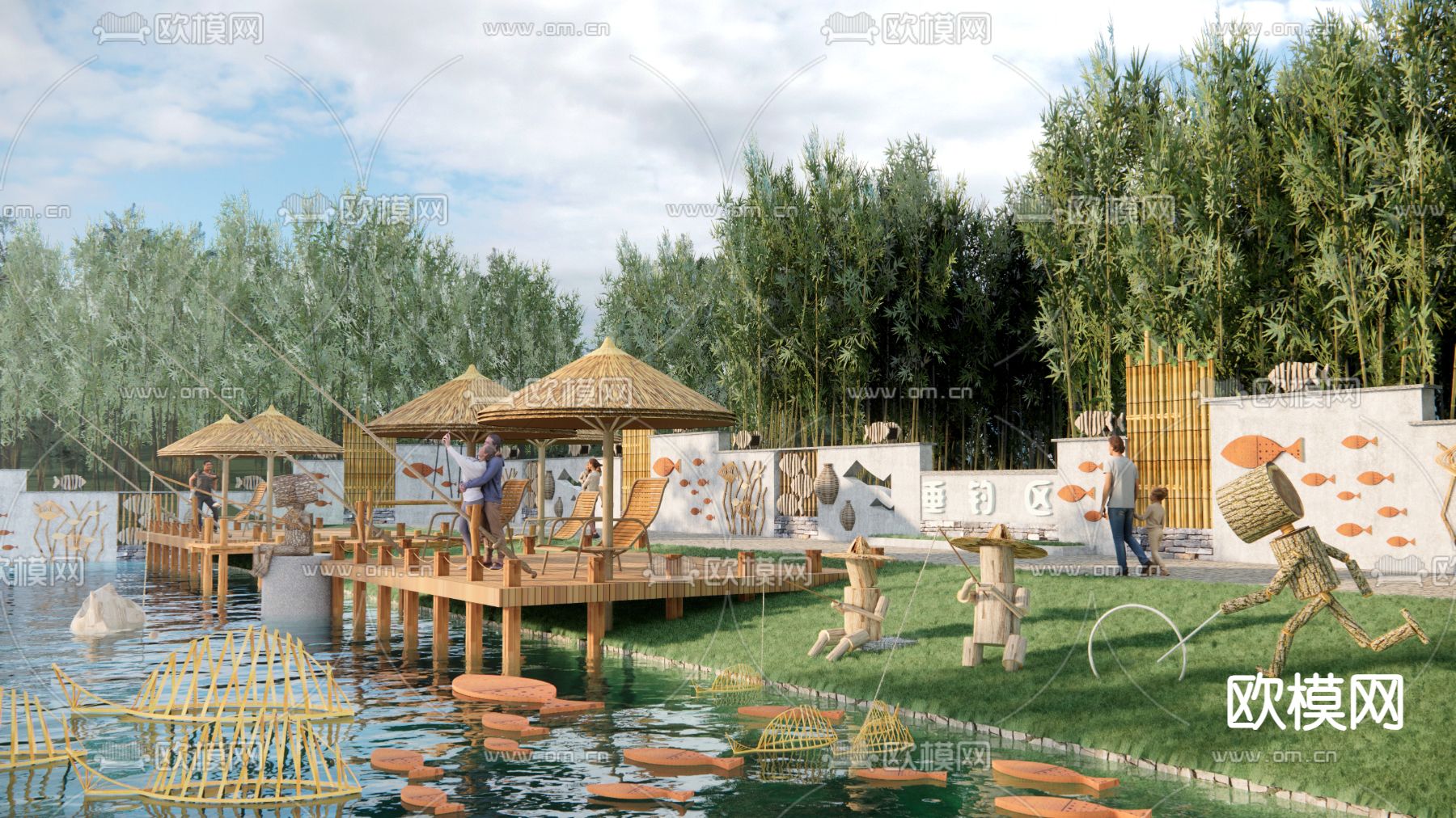 中式景观公园su模型下载（渲染图1）