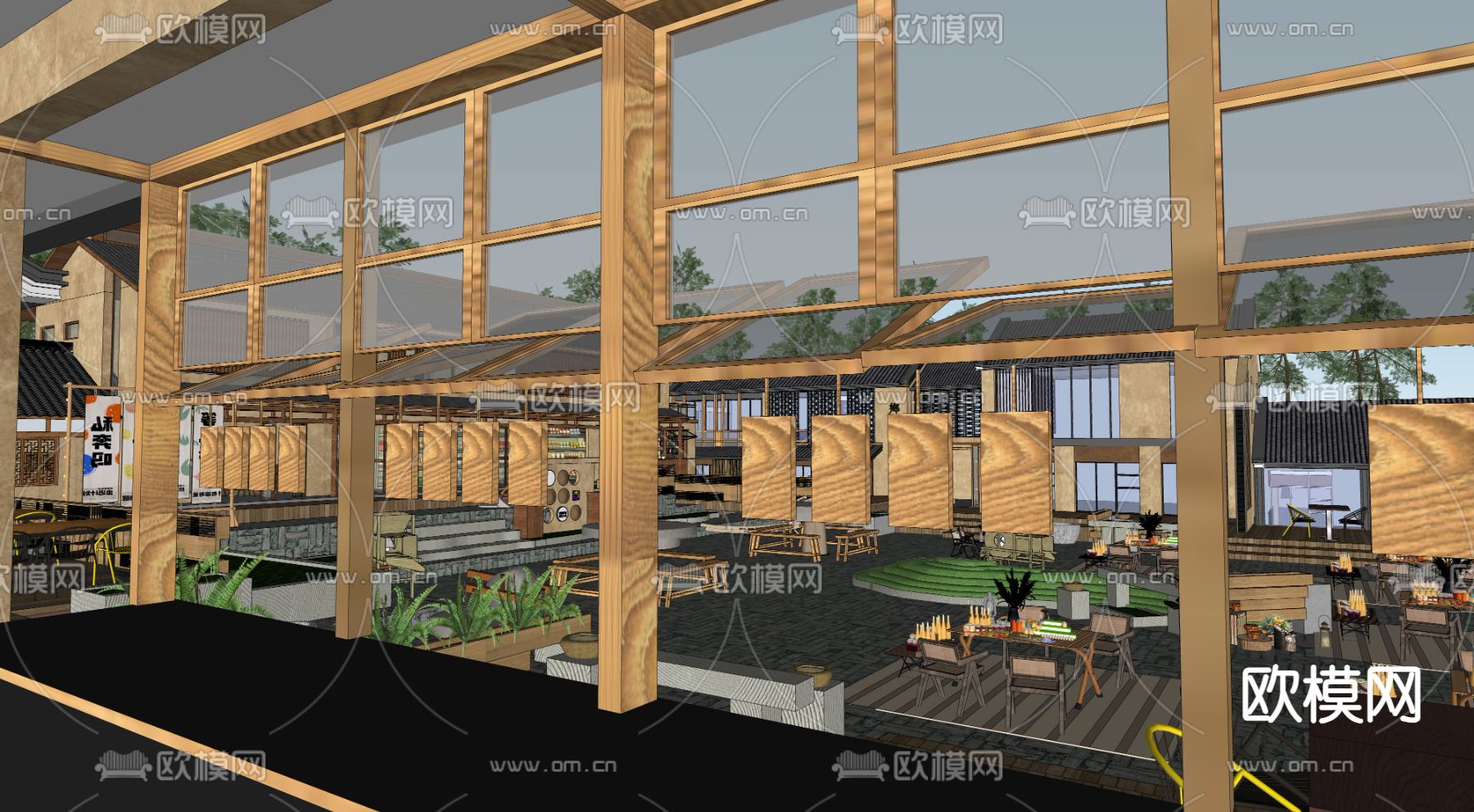 新中式农家乐su模型下载（渲染图3）