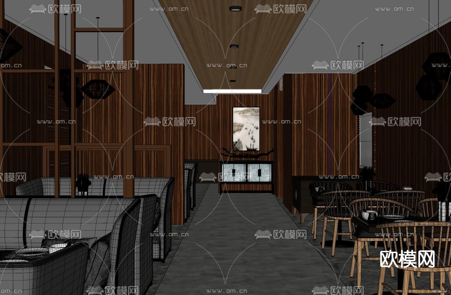 中式餐厅su模型下载（渲染图2）