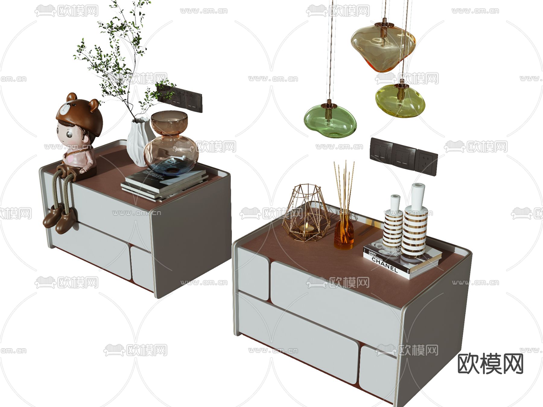 现代床头柜3d模型下载（渲染图1）