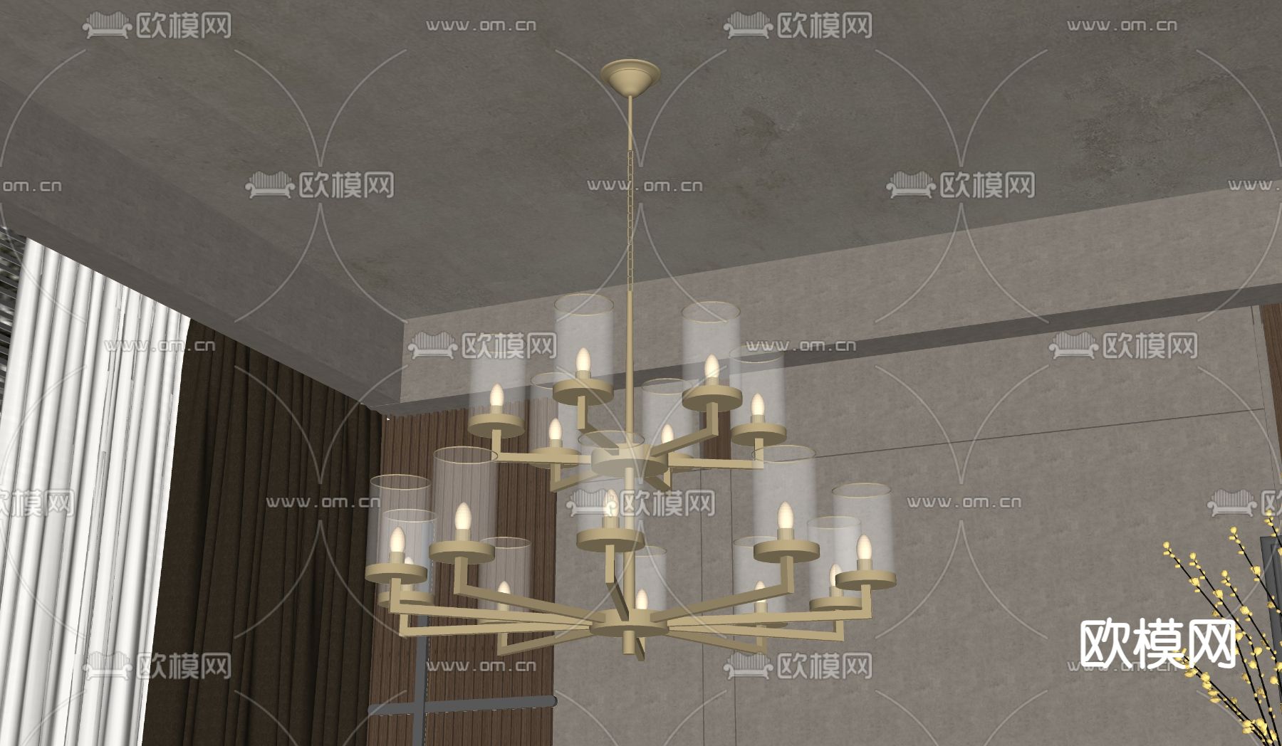 美式多头吊灯su模型下载（渲染图2）