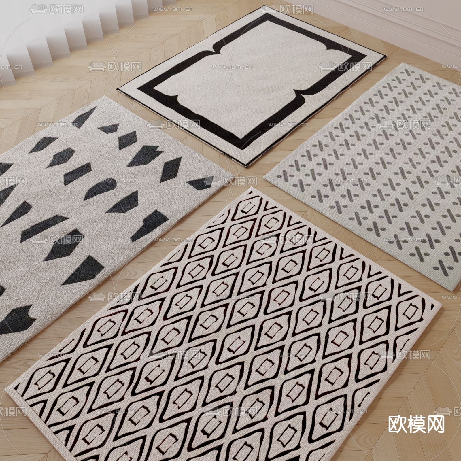 奶油风羊毛地毯su模型下载（渲染图1）