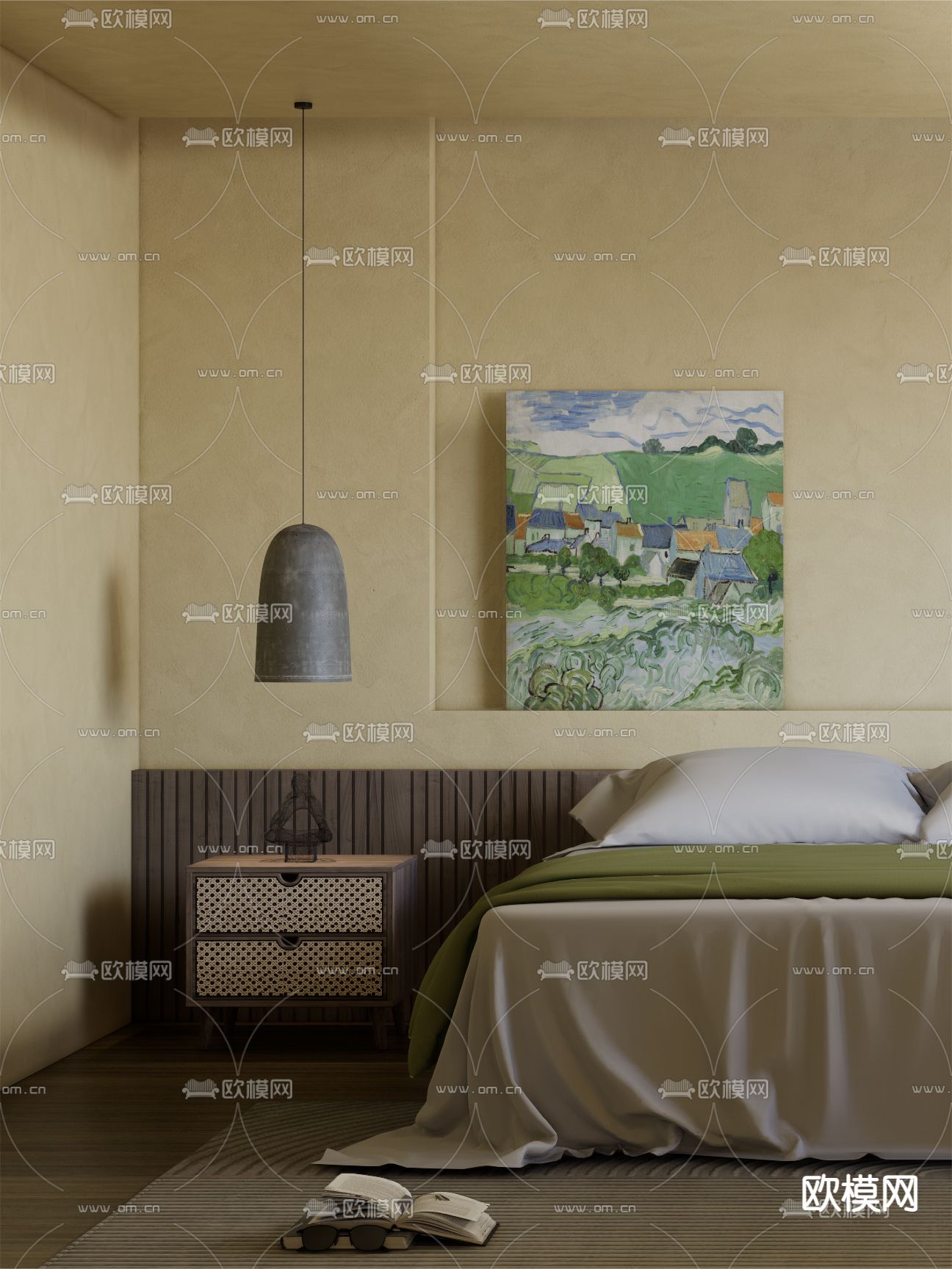 侘寂风卧室su模型下载（渲染图2）