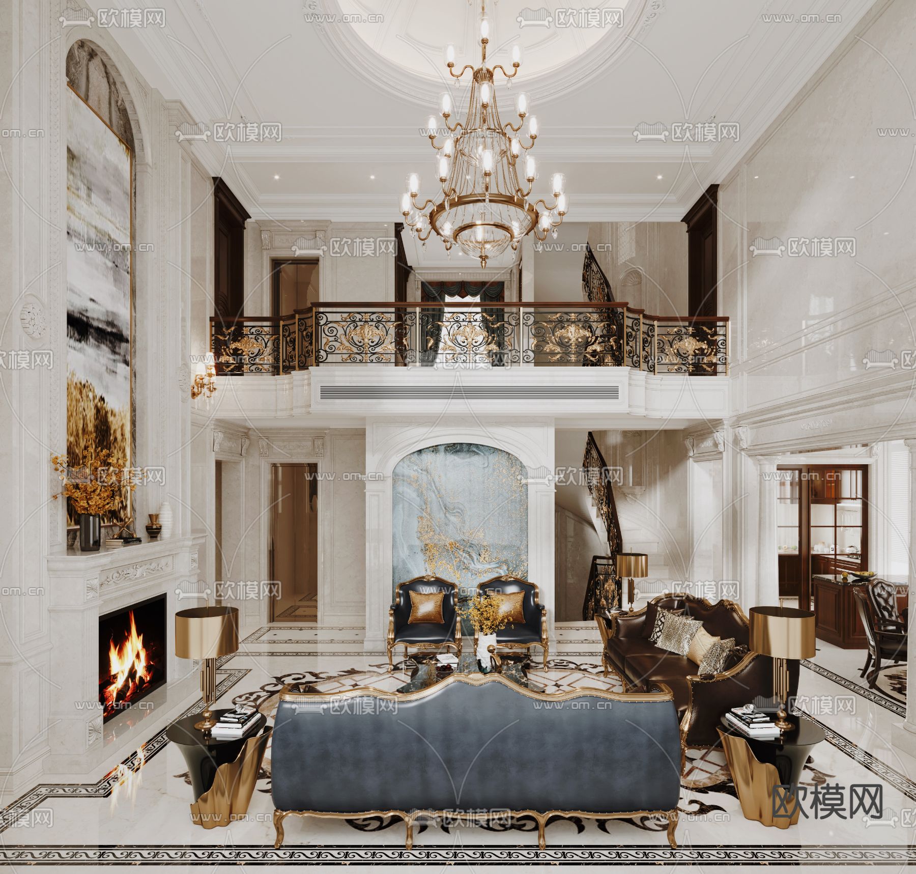 法式别墅客厅3d模型下载
