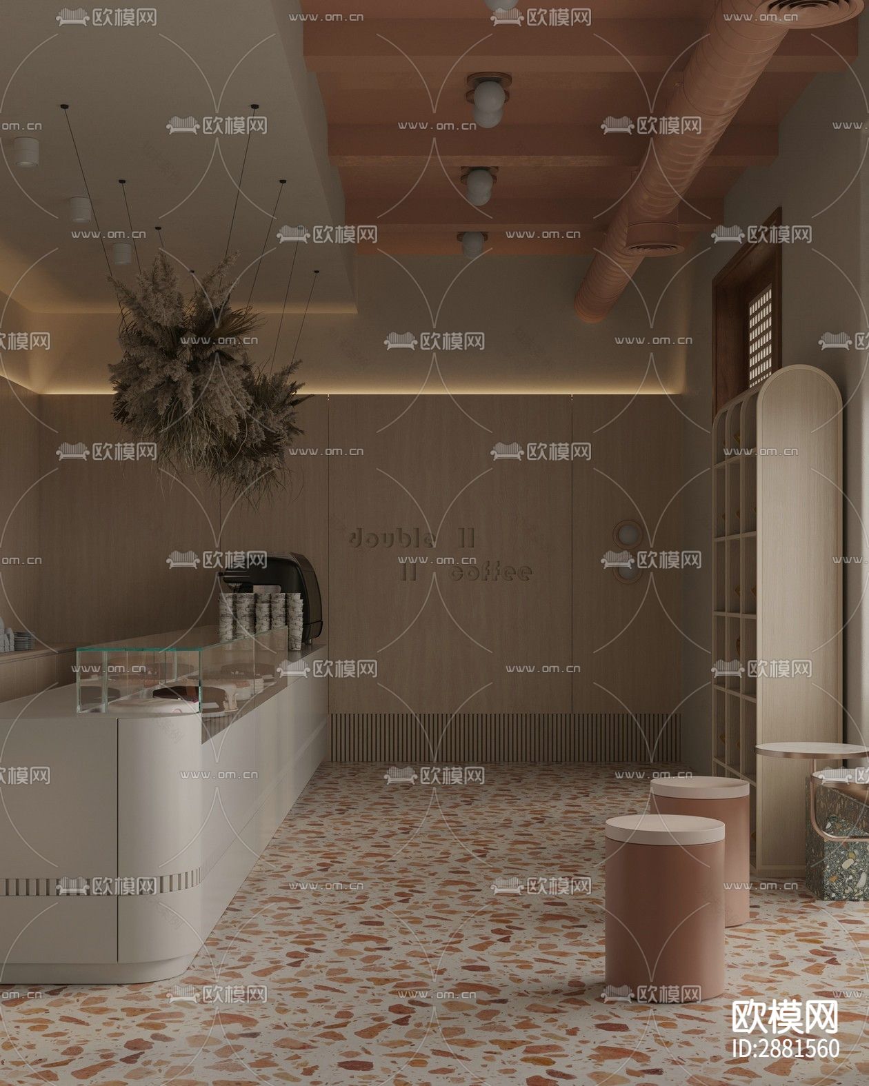 咖啡店cad平面布置图下载（渲染图2）