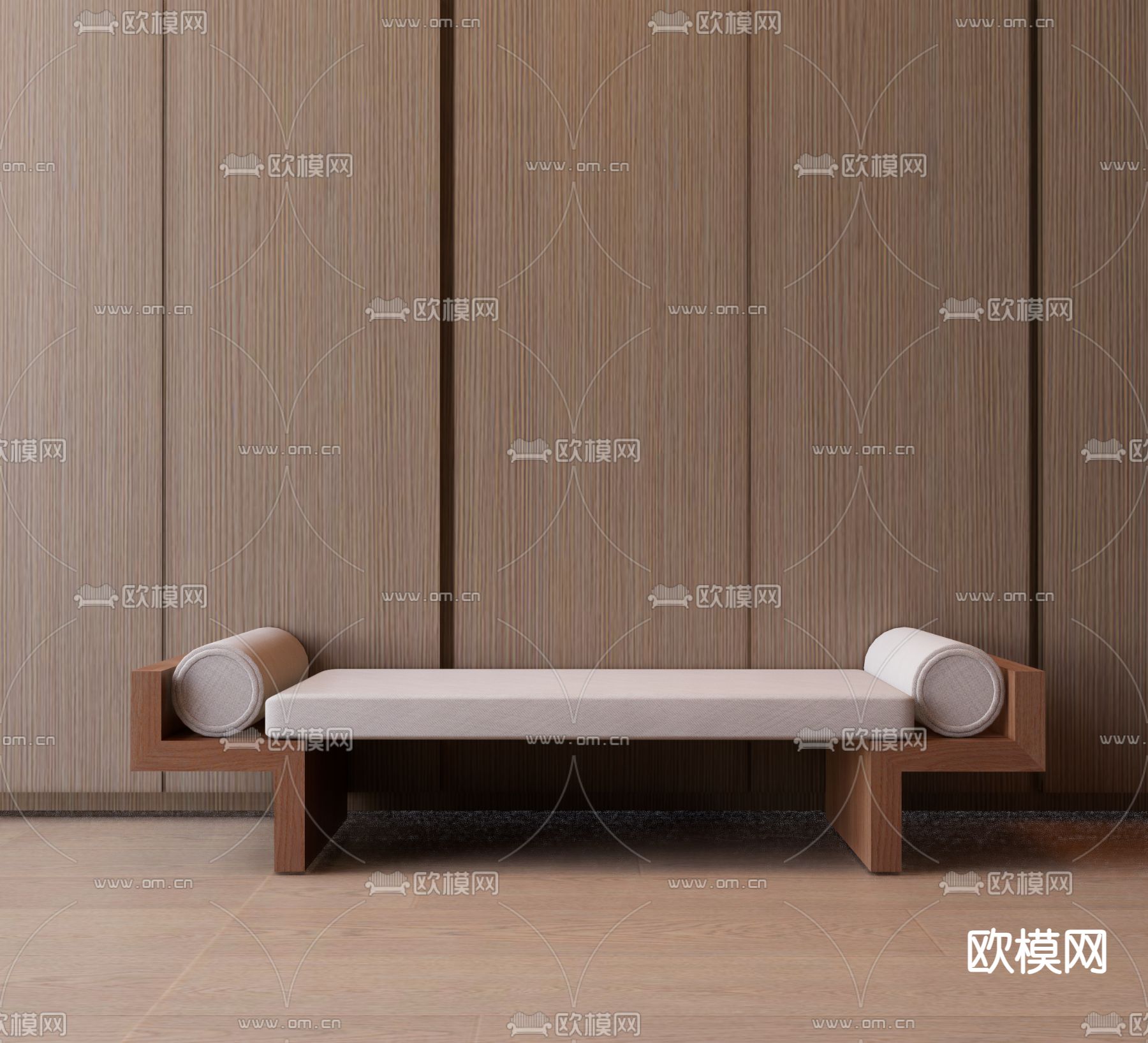 现代床尾凳su模型下载（渲染图1）