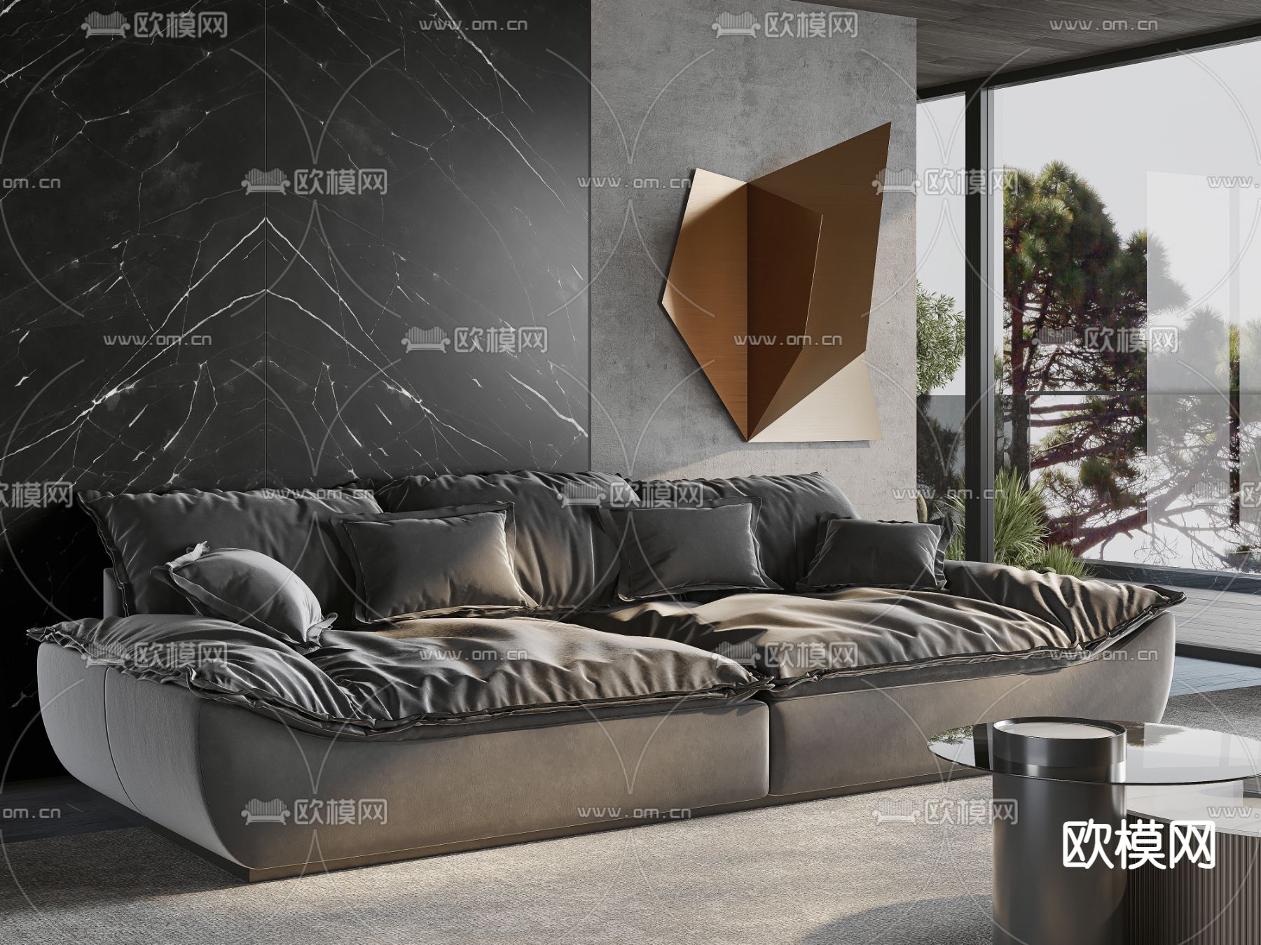 高级灰客厅3d模型下载（渲染图7）