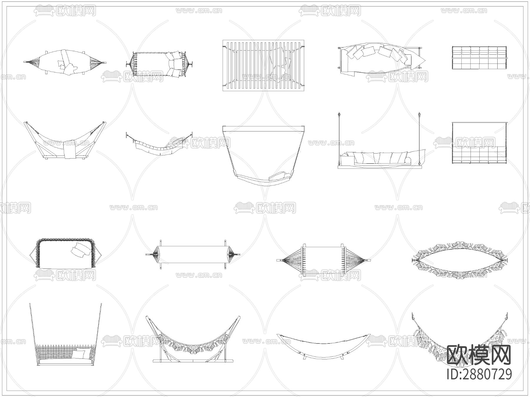 吊床吊椅cad图库下载