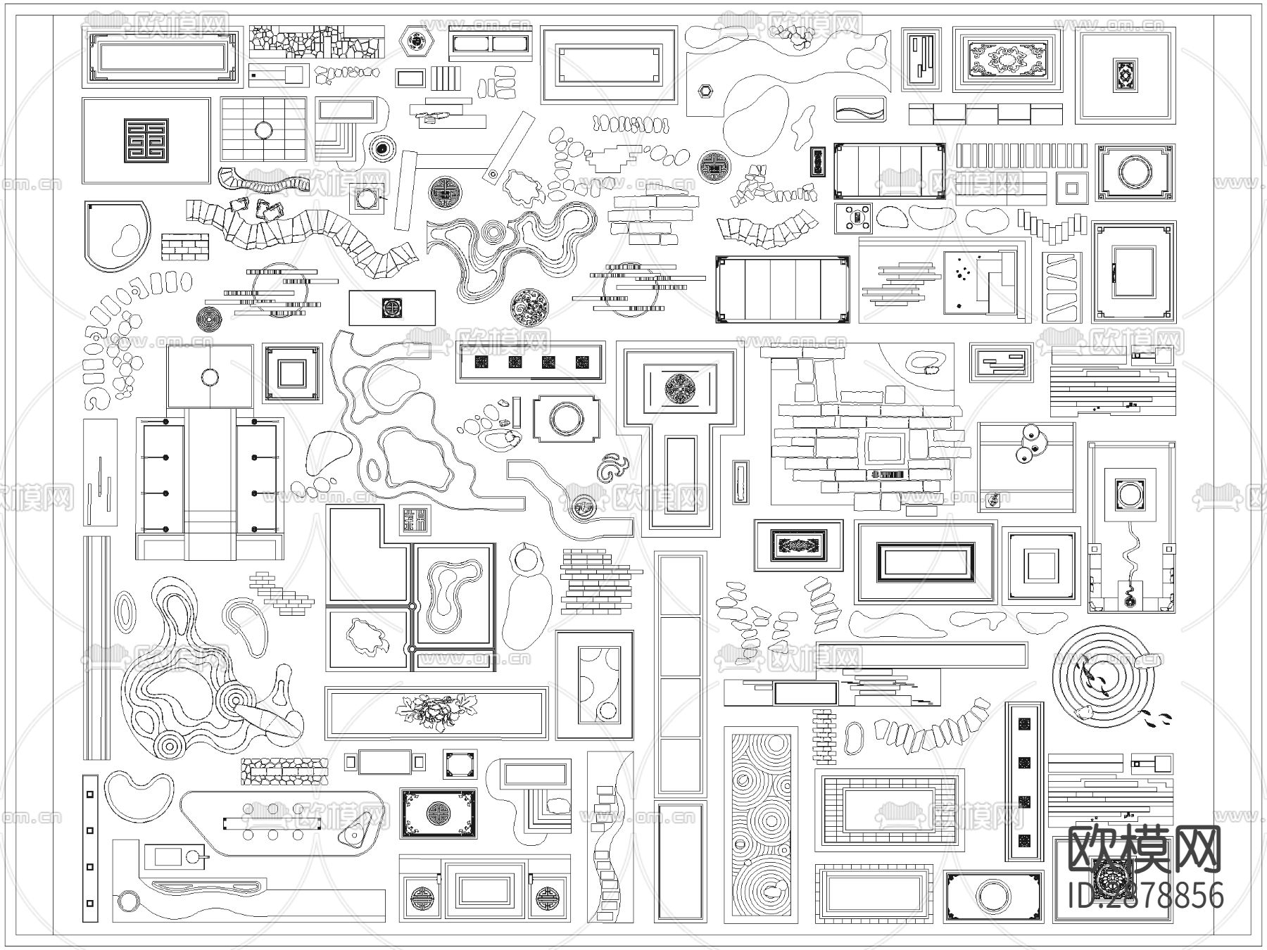 中式庭院铺装微地形cad图库下载