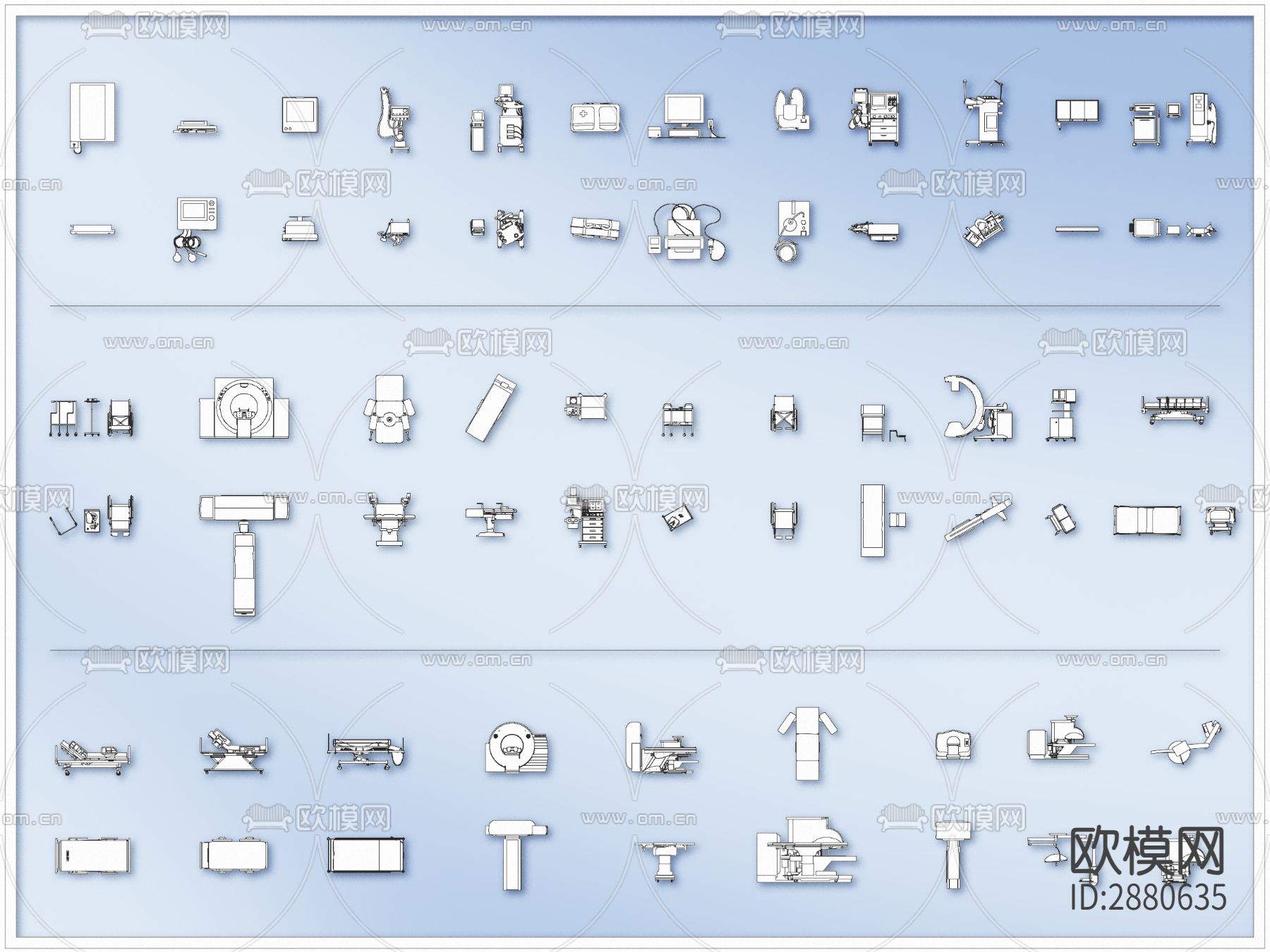 医疗设施器材设备cad图库下载（渲染图1）