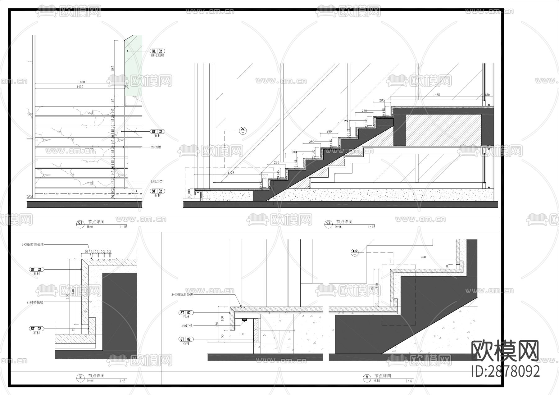 800㎡售楼部平面方案CAD施工图下载（渲染图2）