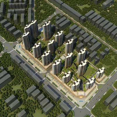  住宅楼 鸟瞰图su模型 