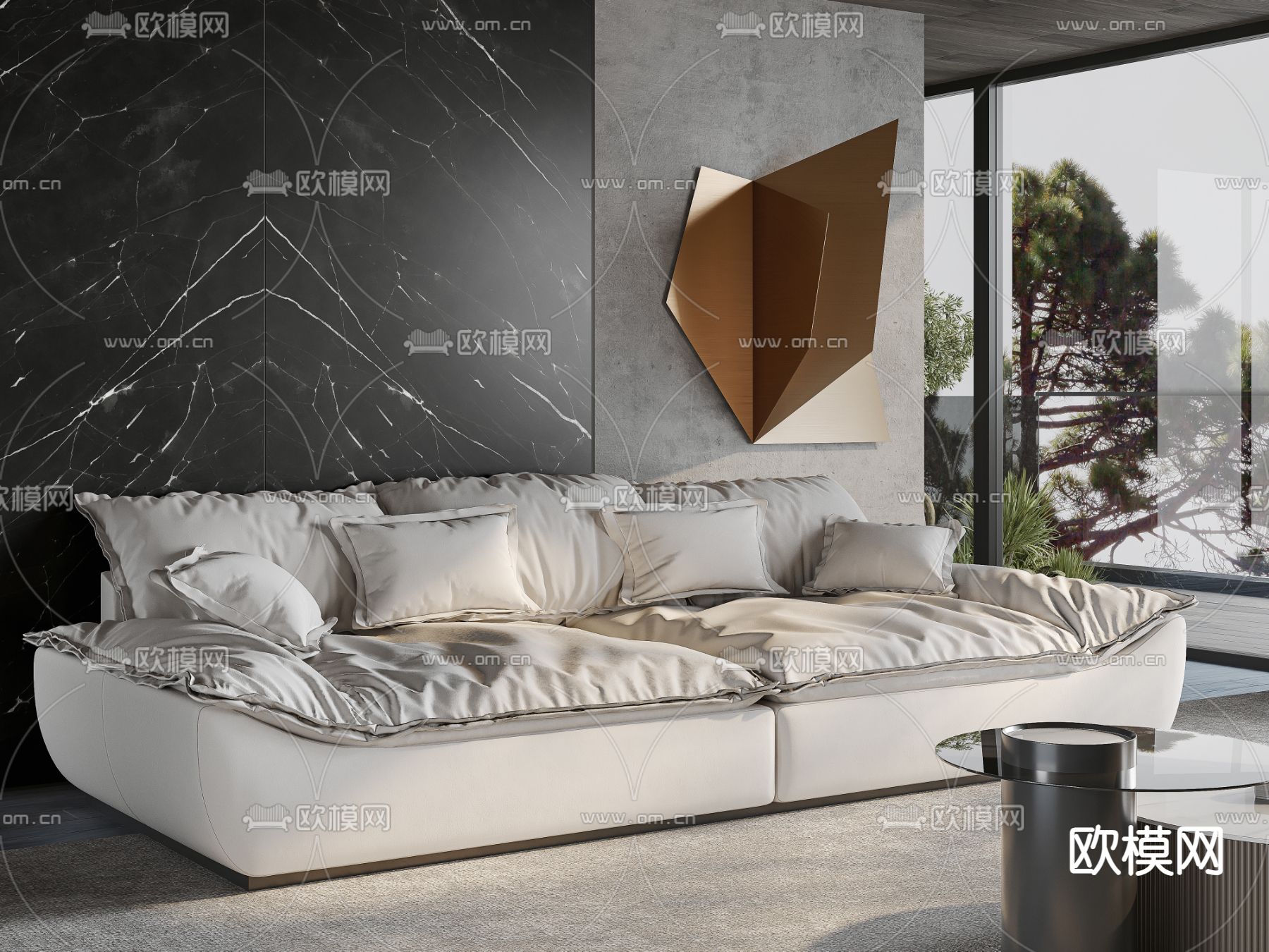 高级灰客厅3d模型下载（渲染图6）