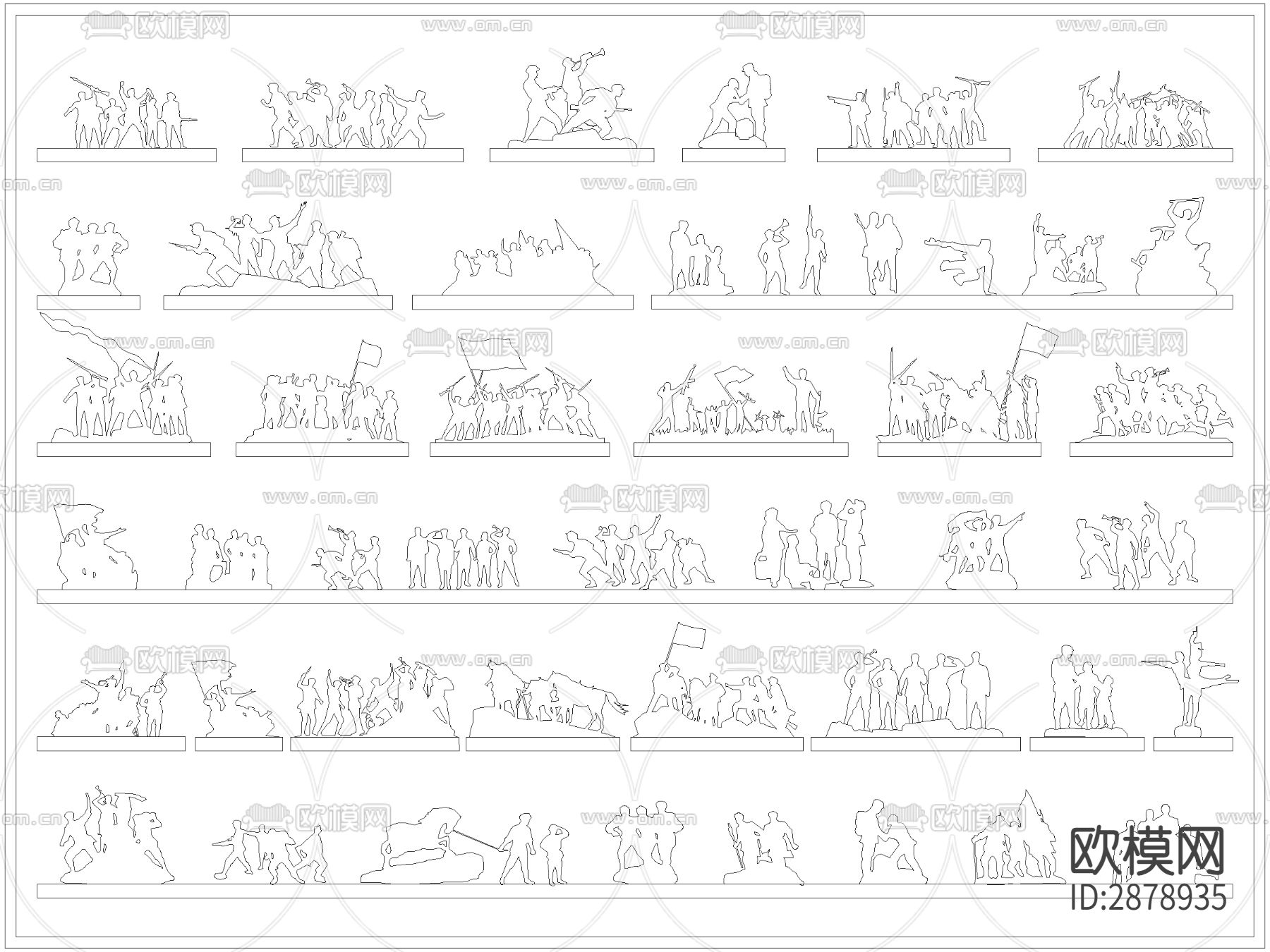 红色文化红军长征剪影雕塑cad图库下载